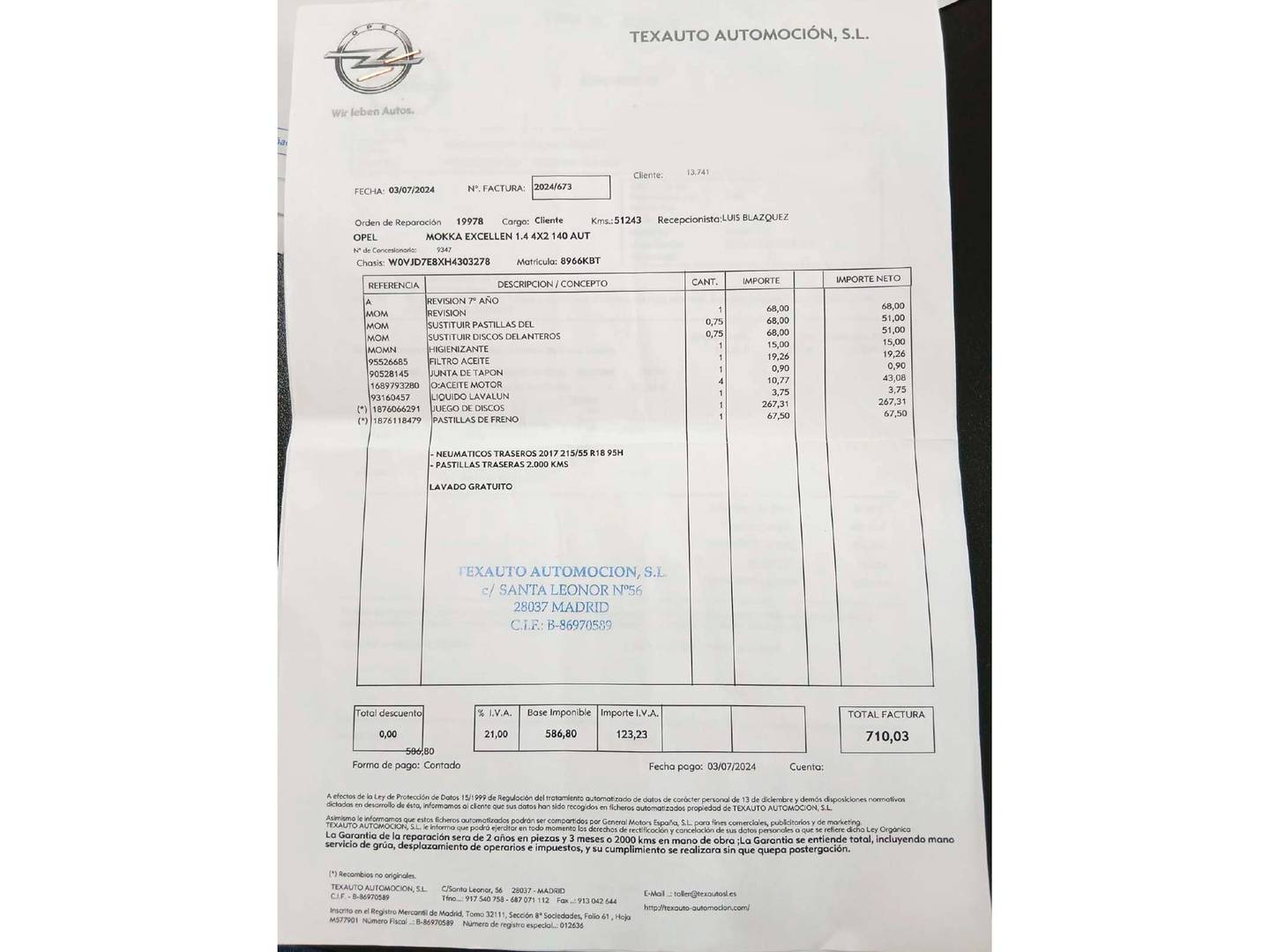 Foto del mantenimiento del Opel Mokka X Opel Mokka X 1.4 Turbo Excellence 4X2 Auto (140 CV)