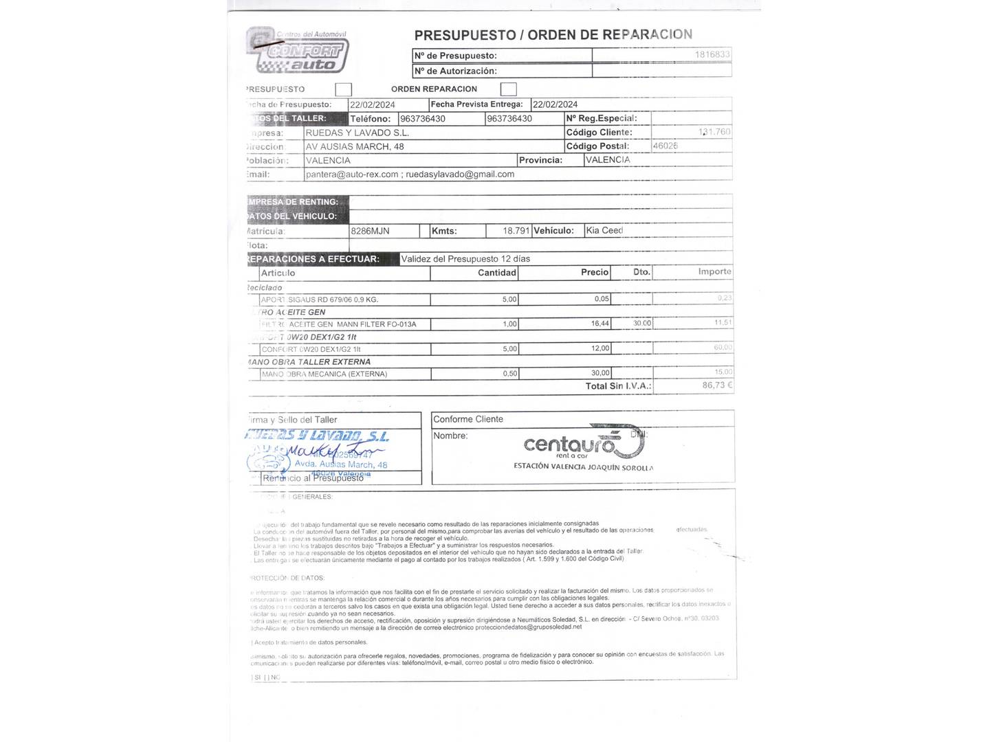 Foto del mantenimiento del KIA Ceed KIA Ceed Ceed 1.6 MHEV iMT Drive (136 CV)