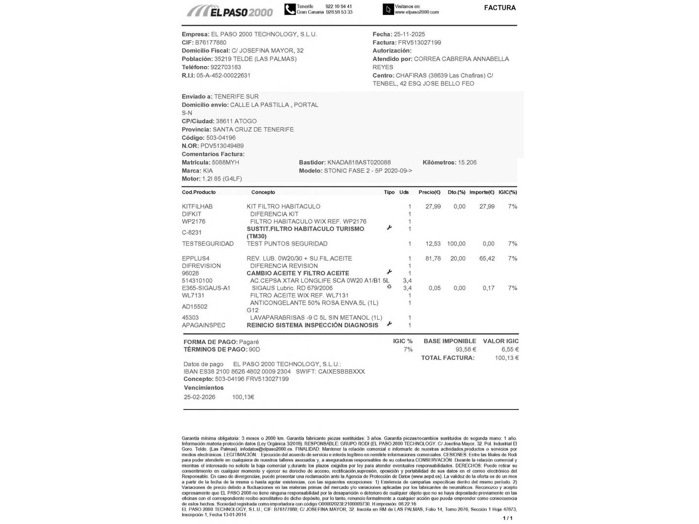 Foto del mantenimiento del KIA Stonic KIA Stonic 1.2 DPi Drive (79 CV)