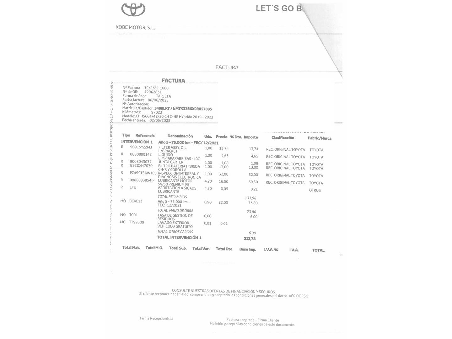 Foto del mantenimiento del Toyota C-HR Toyota C-HR 1.8 125H Advance (122 CV)