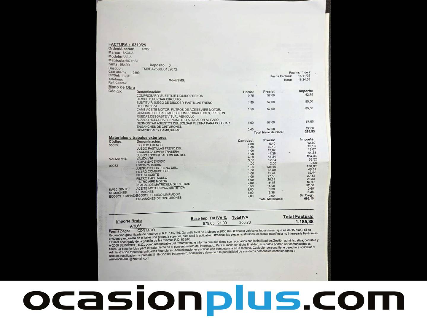 Foto del mantenimiento del Skoda Fabia Skoda Fabia 1.2 Spirit (60 CV)
