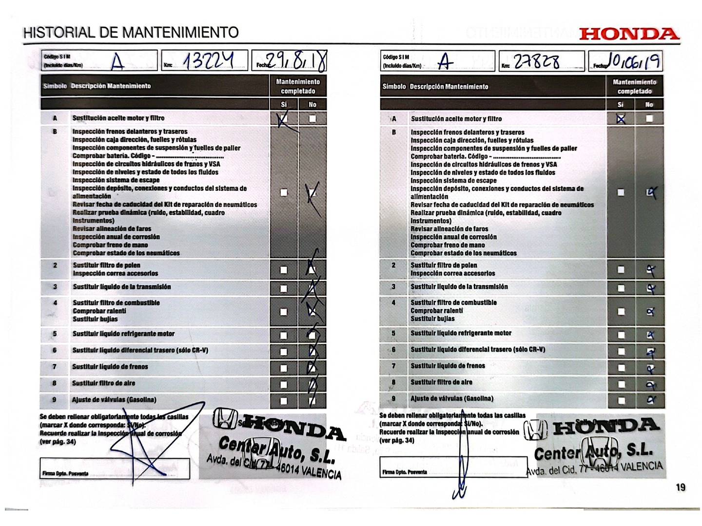 Foto del mantenimiento del Honda Civic Honda Civic 1.0 I-VTEC TURBO Elegance Navi (129 CV)