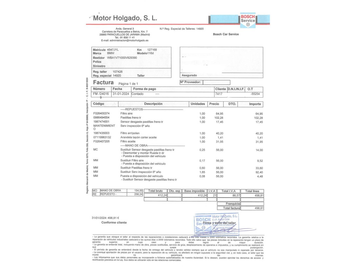 Foto del mantenimiento del BMW Serie 1 BMW Serie 1 116d (116 CV)