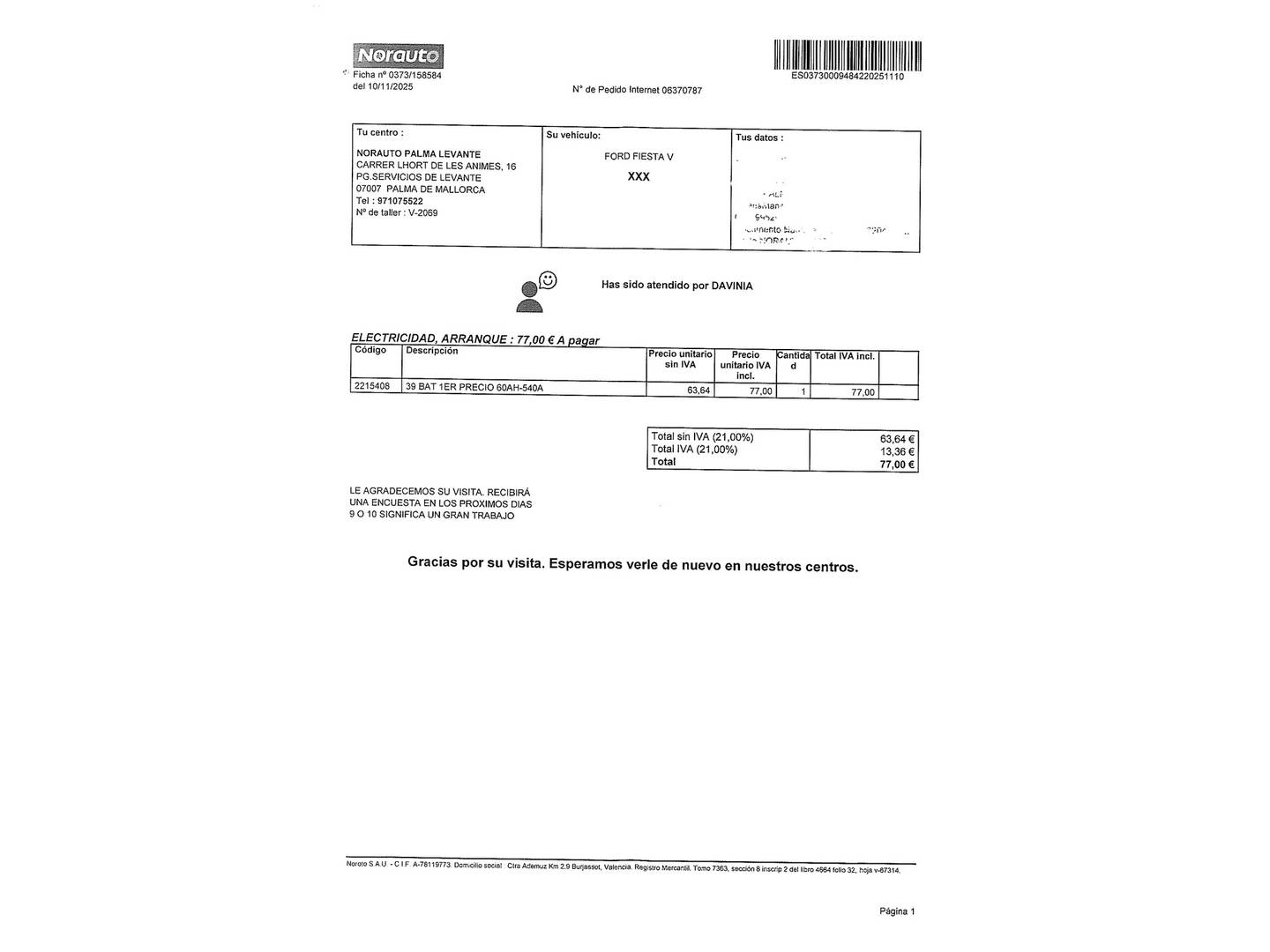 Foto del mantenimiento del Ford Fiesta Ford Fiesta 1.4 TDCI Ambiente (68 CV)