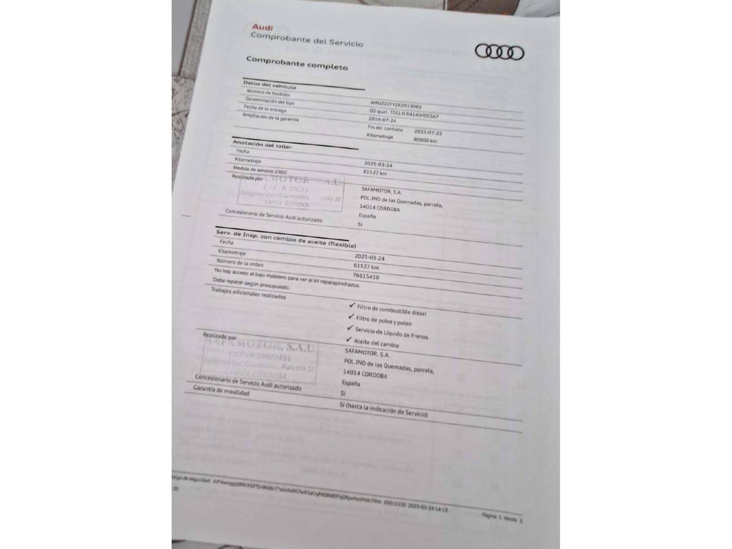 Foto del mantenimiento del Audi Q5 Audi Q5 S line 40 TDI quattro (190 CV) S tronic