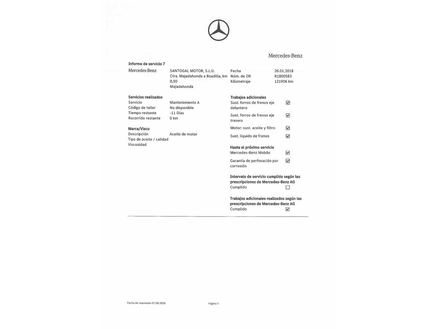 Foto del mantenimiento del Mercedes Clase CLC Mercedes Clase CLC 220 CDI (150 CV)