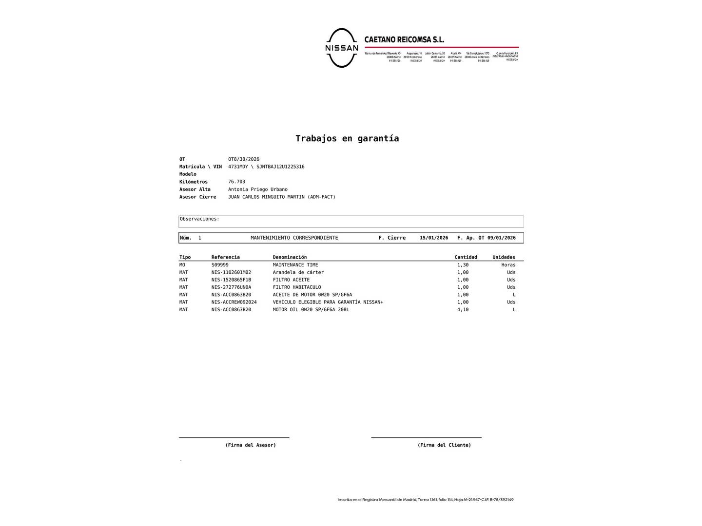 Foto del mantenimiento del Nissan QASHQAI Nissan Qashqai E-POWER N-Connecta Auto (190 CV)