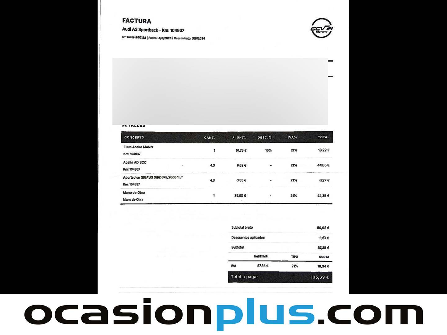 Foto del mantenimiento del Audi A3 Audi A3 Sportback S line 35 TFSI (150 CV) S tronic Pack S-Line