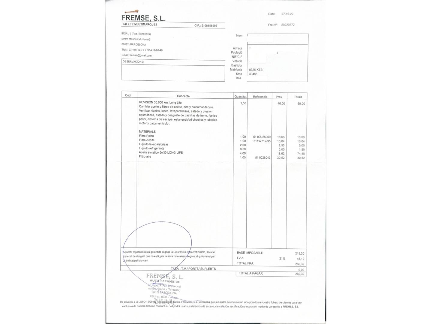 Foto del mantenimiento del Seat León SEAT León 1.5 TSI S&S FR DSG (150 CV)