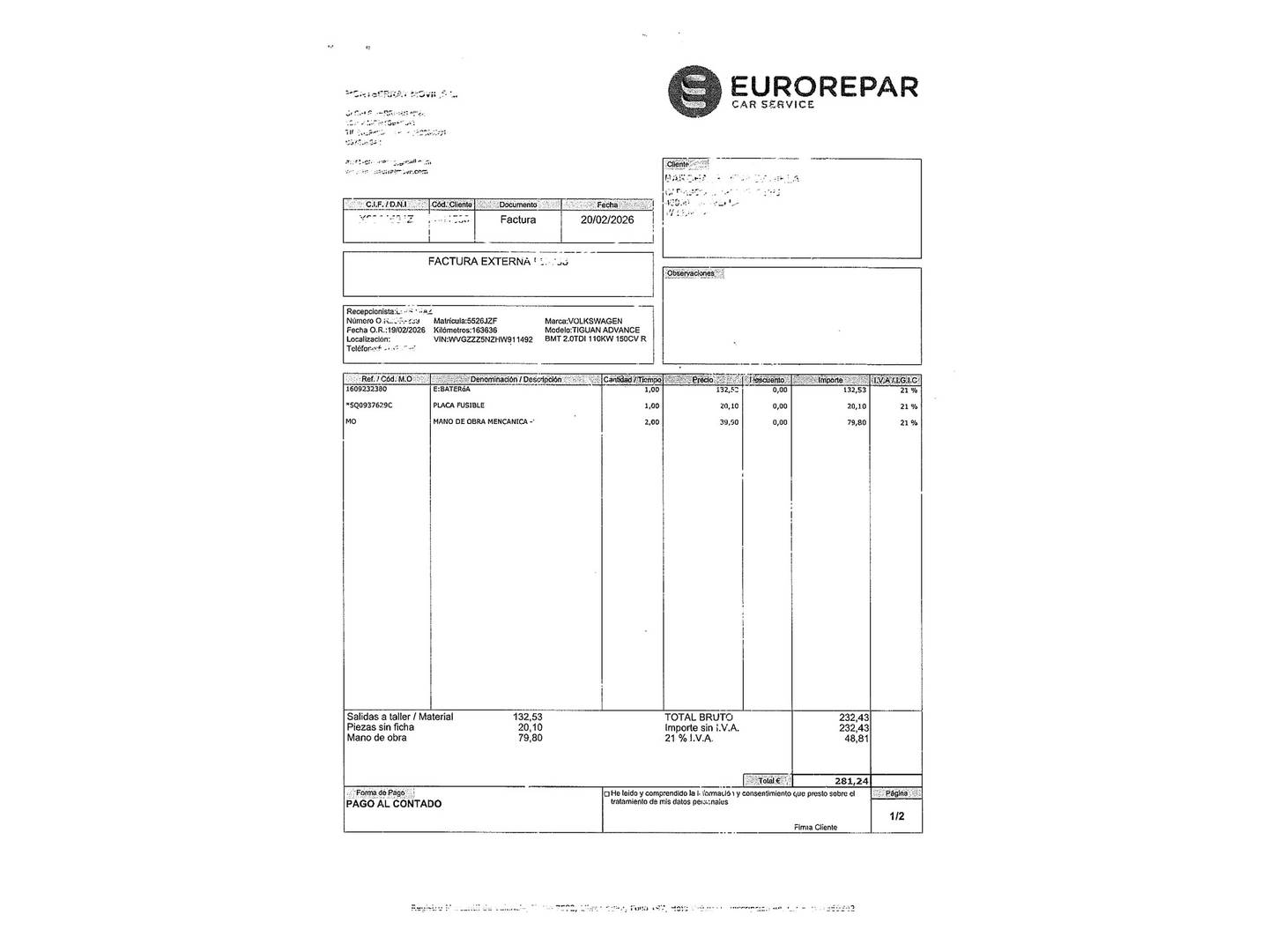 Foto del mantenimiento del Volkswagen Tiguan Volkswagen Tiguan Advance 2.0 TDI BMT (150 CV)