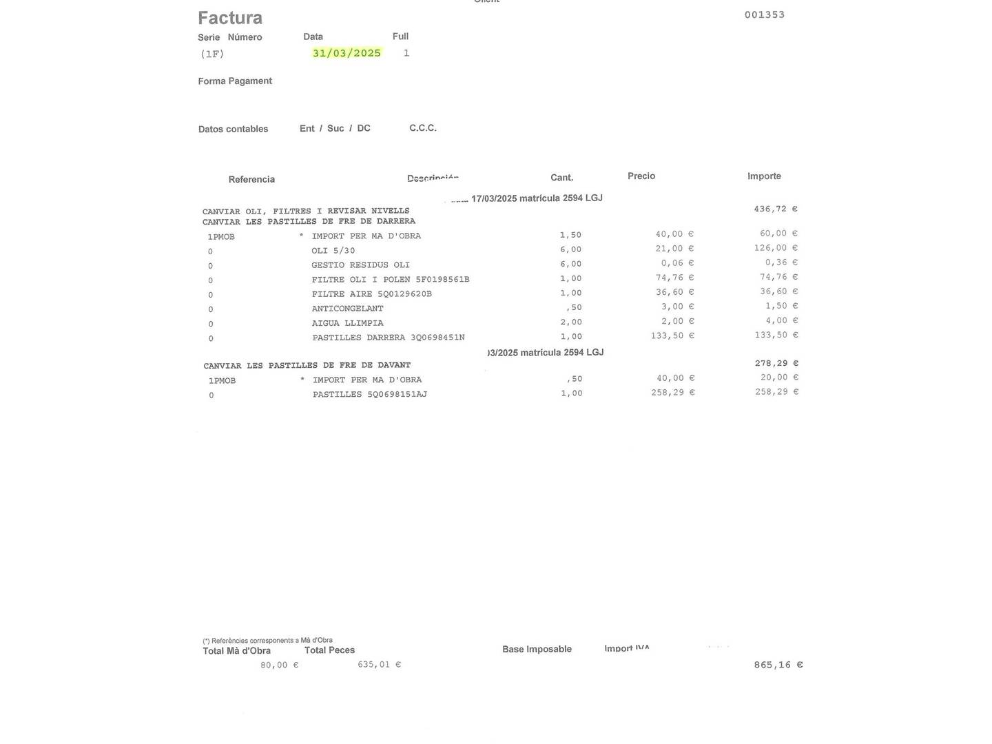 Foto del mantenimiento del Seat León SEAT León 2.0 TSI S&S Cupra DSG (290 CV)