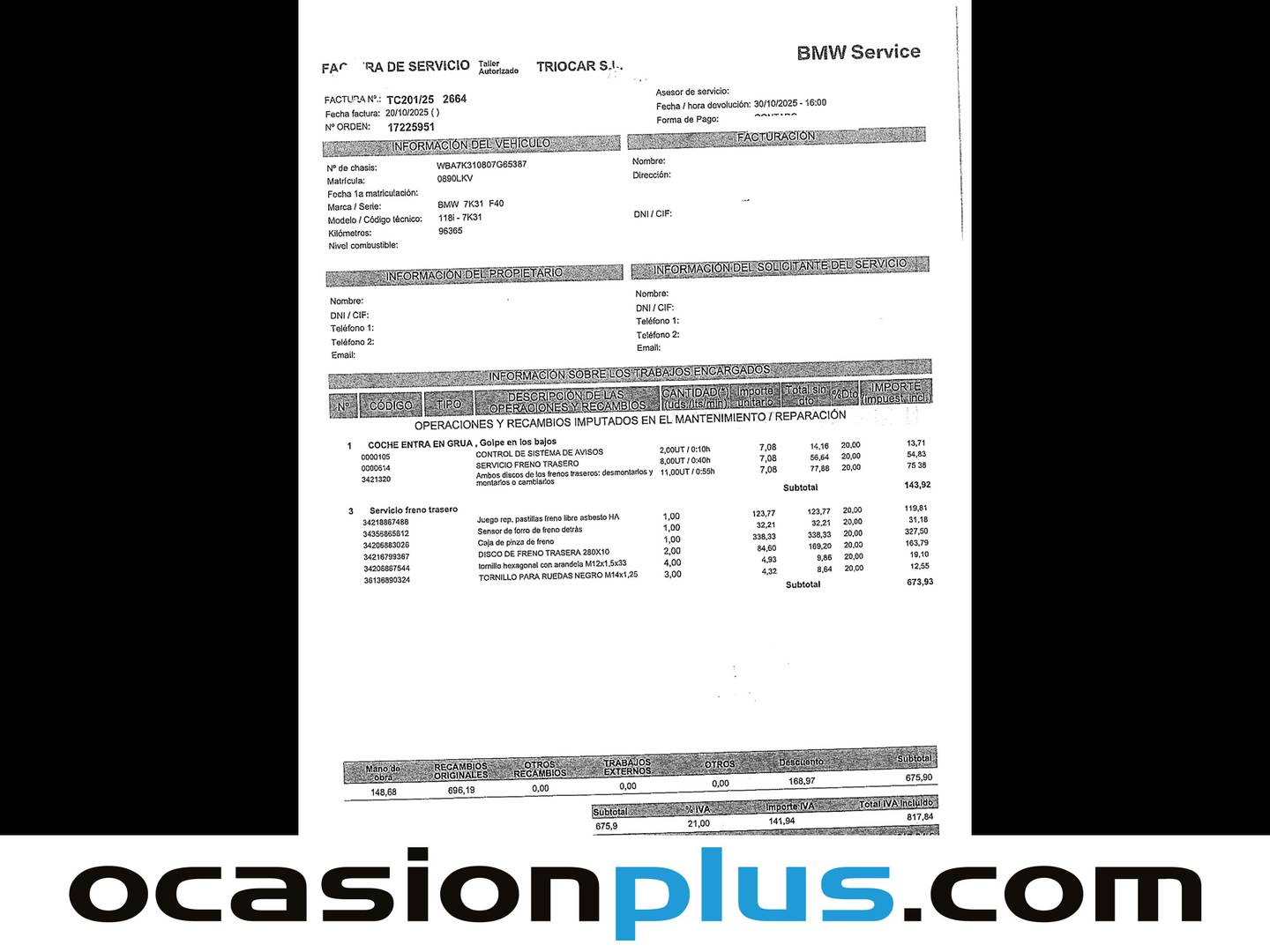 Foto del mantenimiento del BMW Serie 1 BMW Serie 1 118i (140 CV)