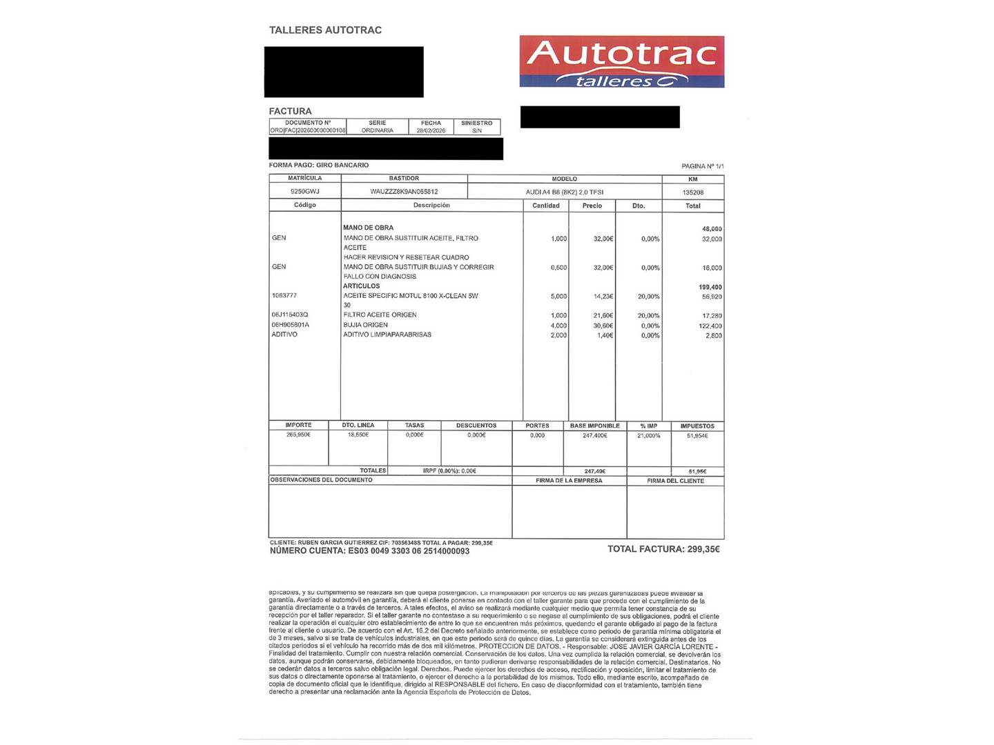 Foto del mantenimiento del Audi A4 Audi A4 2.0 TFSI (180 CV) multitronic