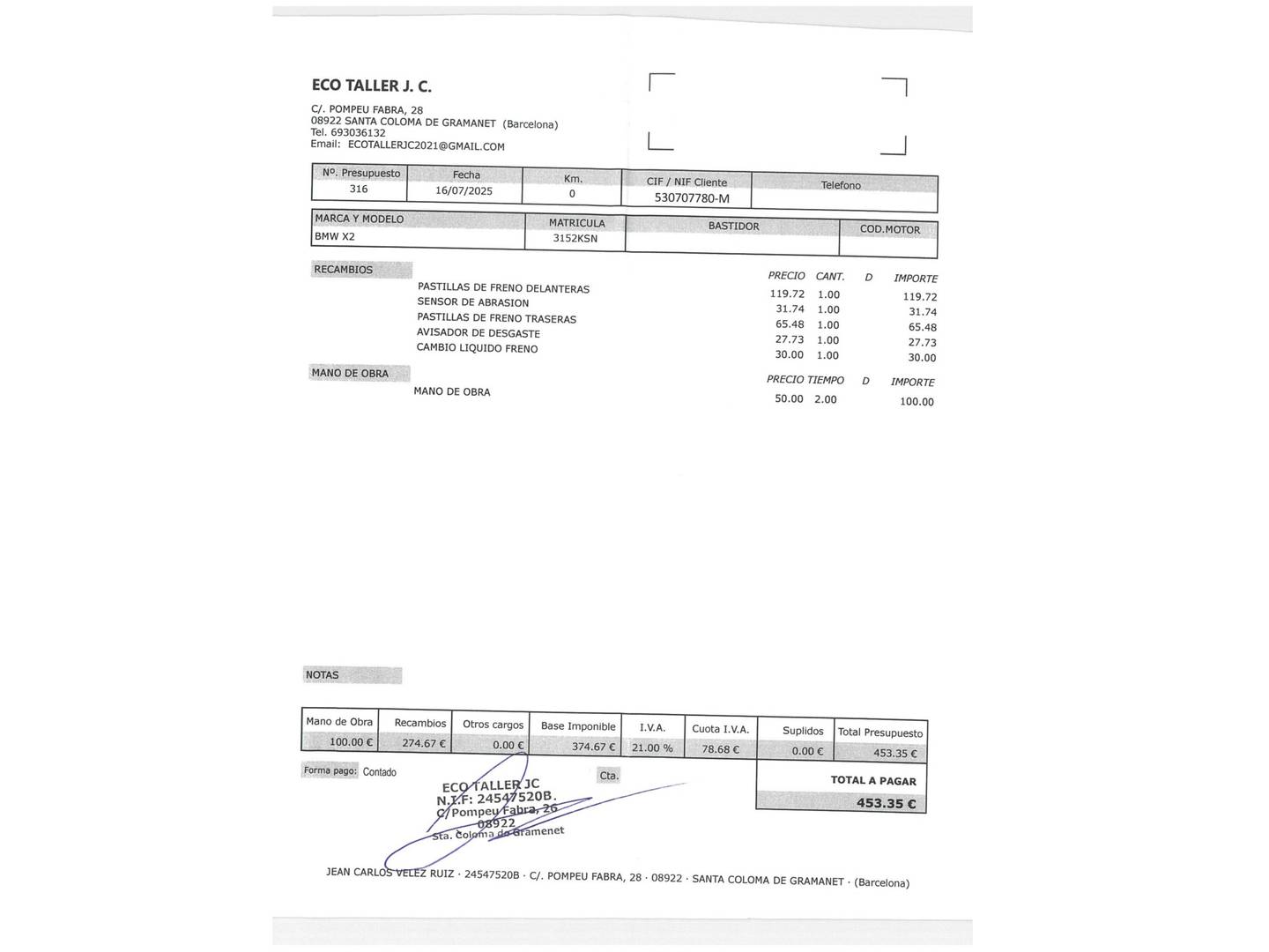 Foto del mantenimiento del BMW X2 BMW X2 sDrive18d (150 CV) Paquete M