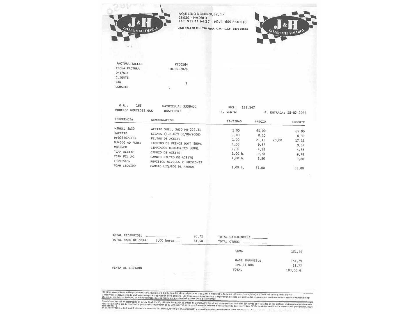 Foto del mantenimiento del Mercedes Clase GLK Mercedes Clase GLK 220 CDI BE 4Matic (170 CV)