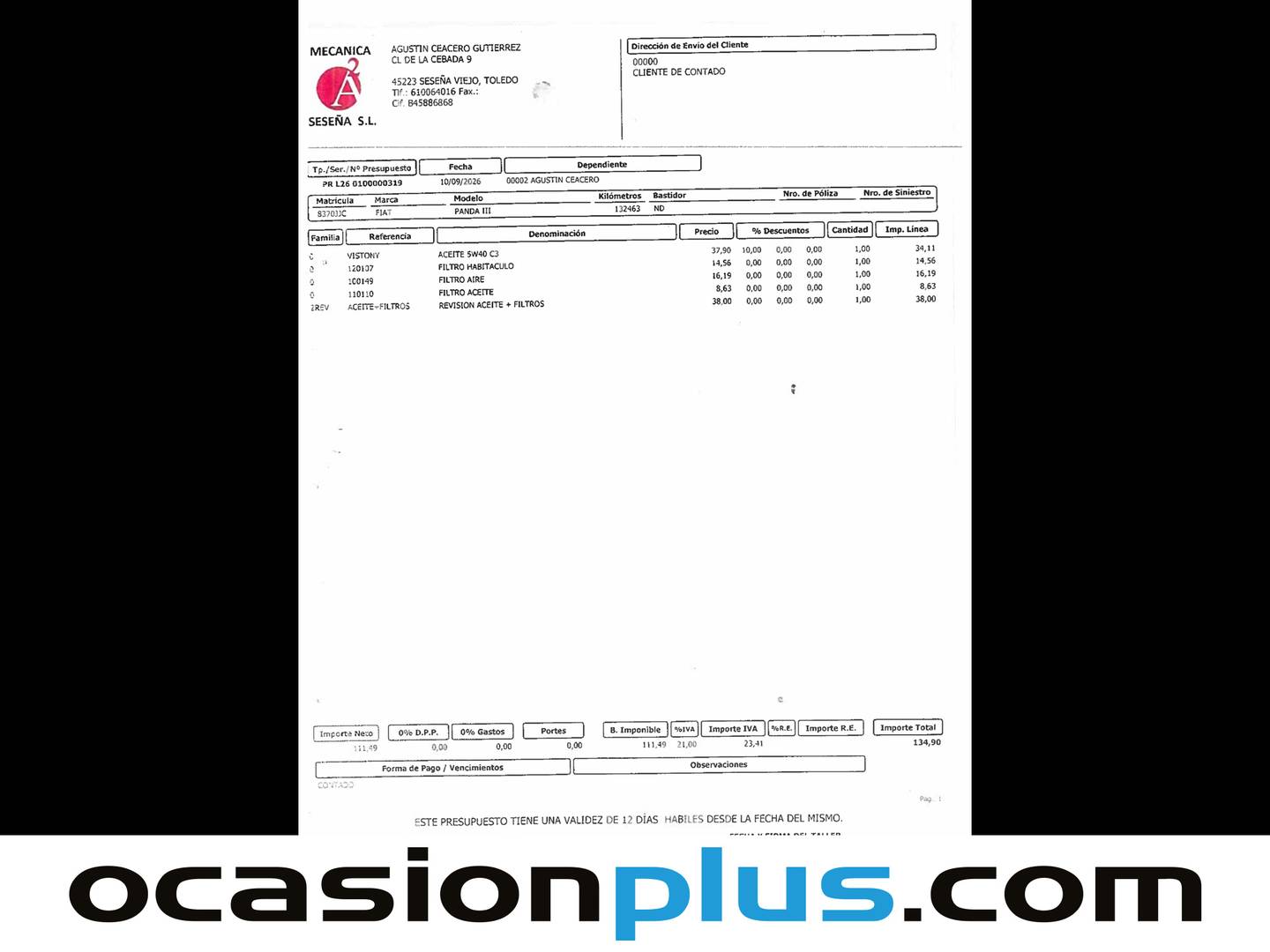 Foto del mantenimiento del Fiat Panda Fiat Panda 1.2 Lounge (69 CV)