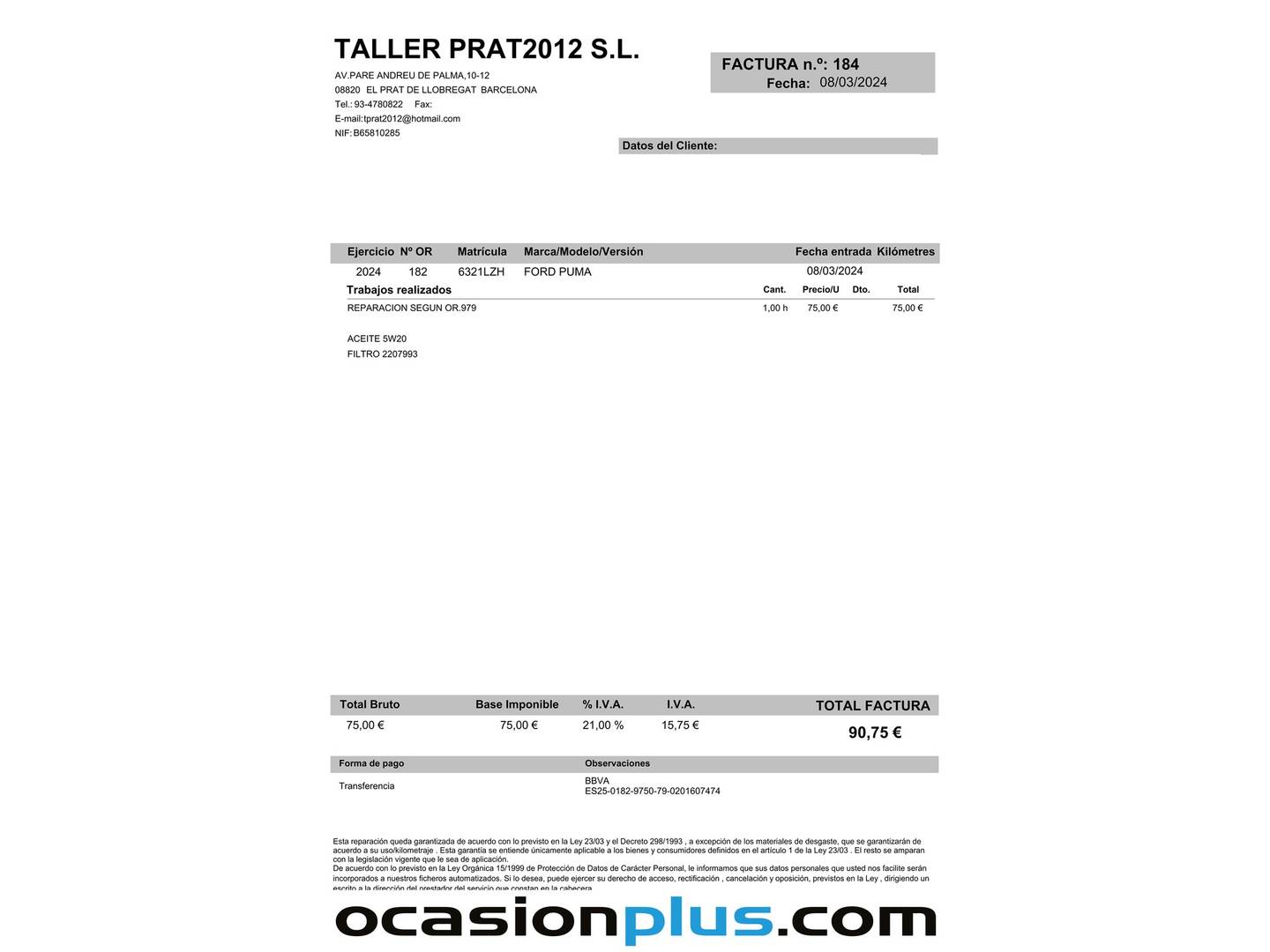 Foto del mantenimiento del Ford Puma Ford Puma 1.0 EcoBoost MHEV Titanium Design (125 CV)