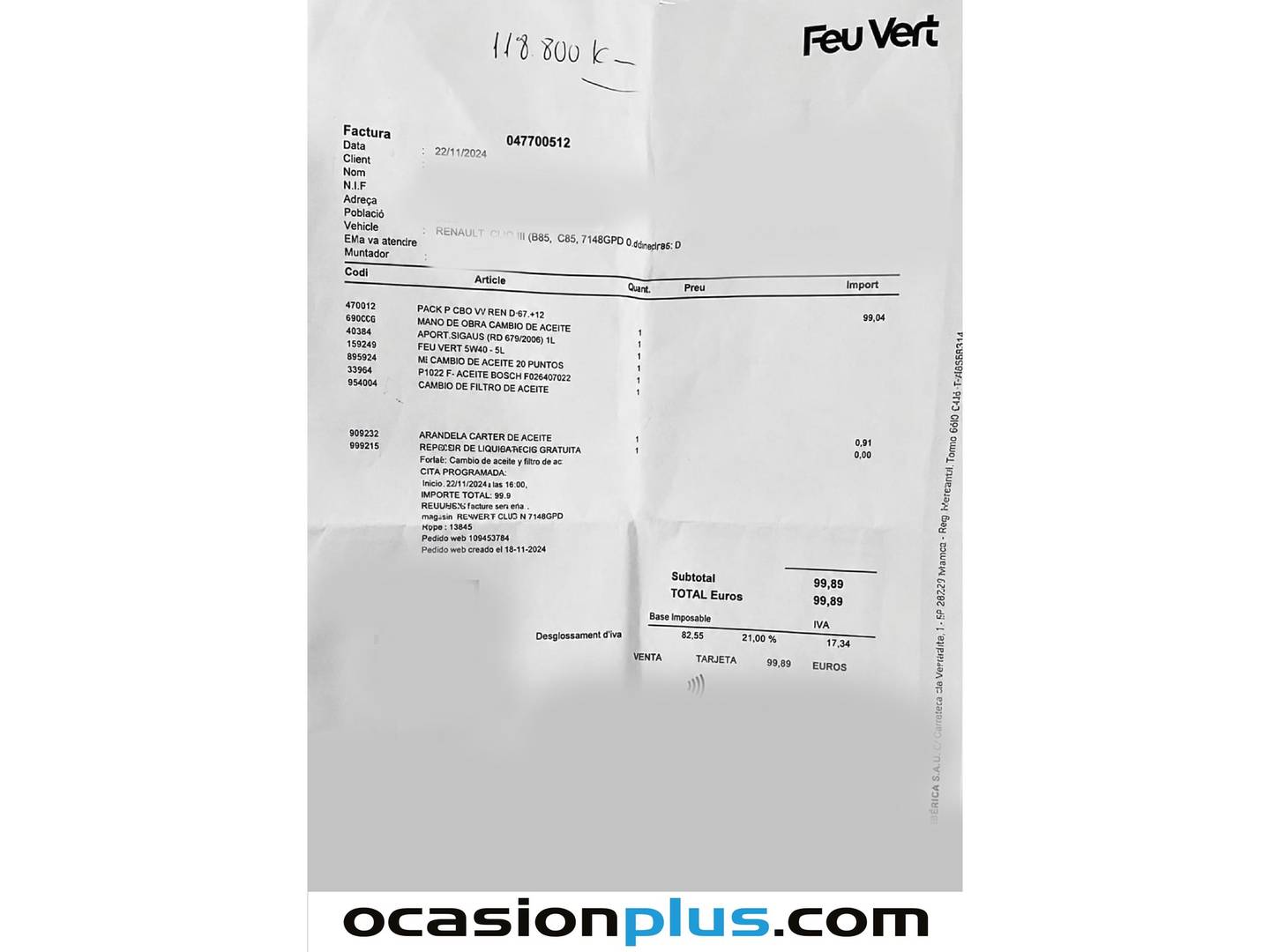 Foto del mantenimiento del Renault Clio Renault Clio 1.5 dCi Expression (70 CV)