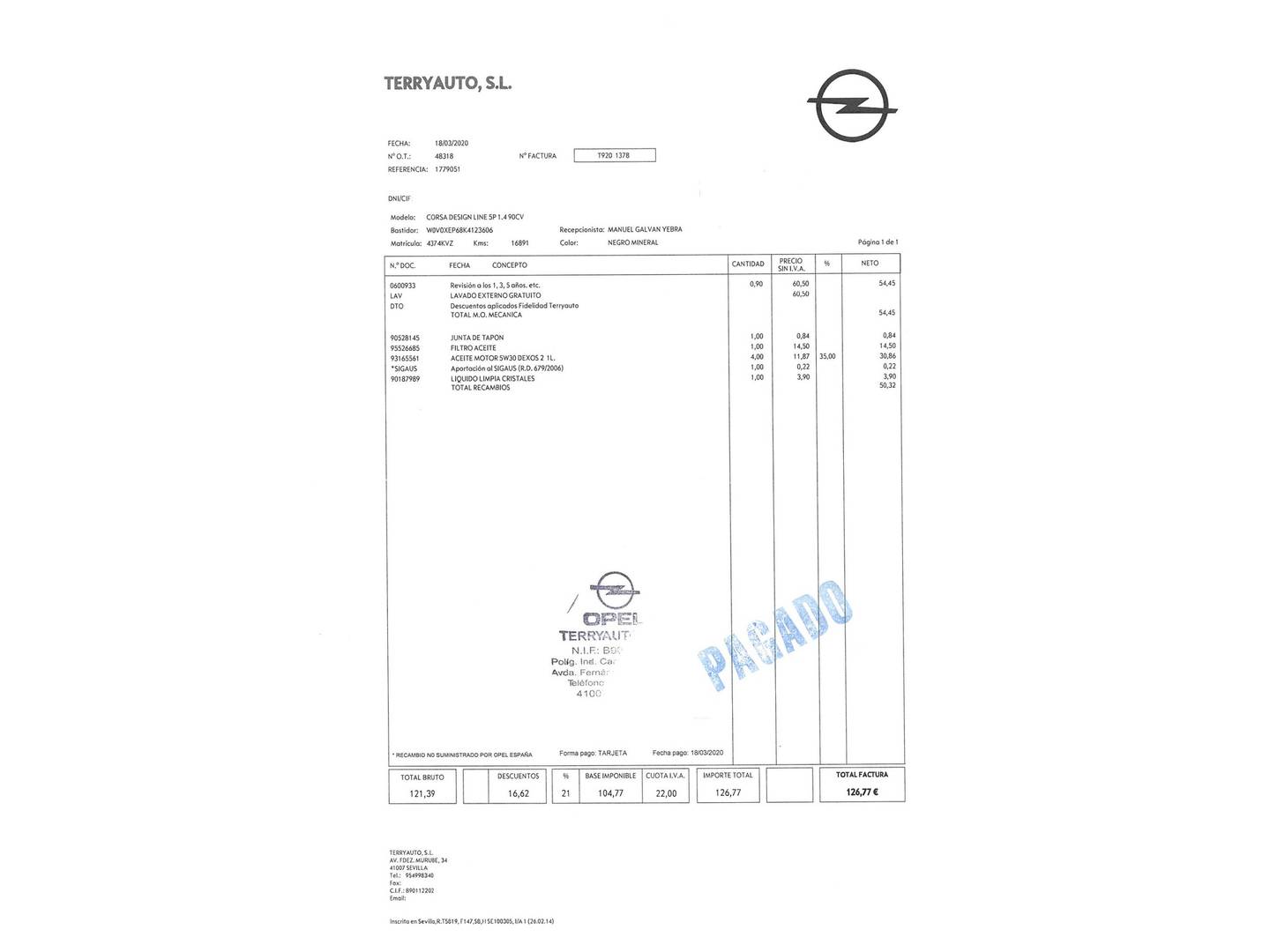 Foto del mantenimiento del Opel Corsa Opel Corsa 1.4 Design Line (90 CV)
