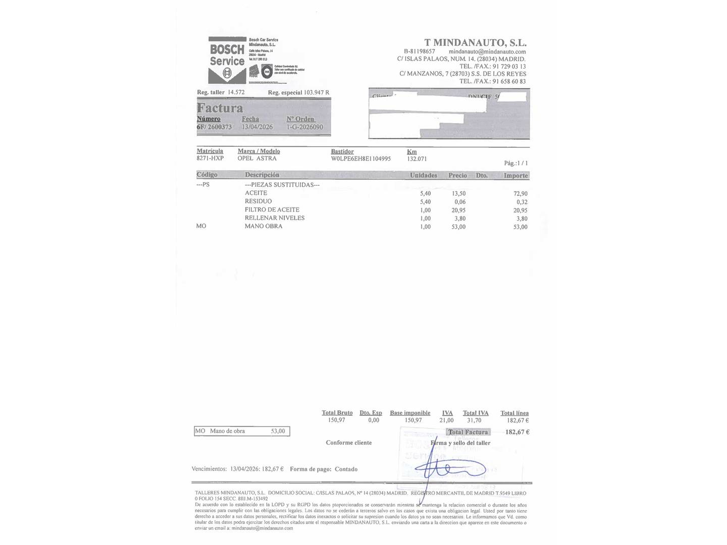 Foto del mantenimiento del Opel Astra Opel Astra 1.7 CDTI S&S Excellence (130 CV)