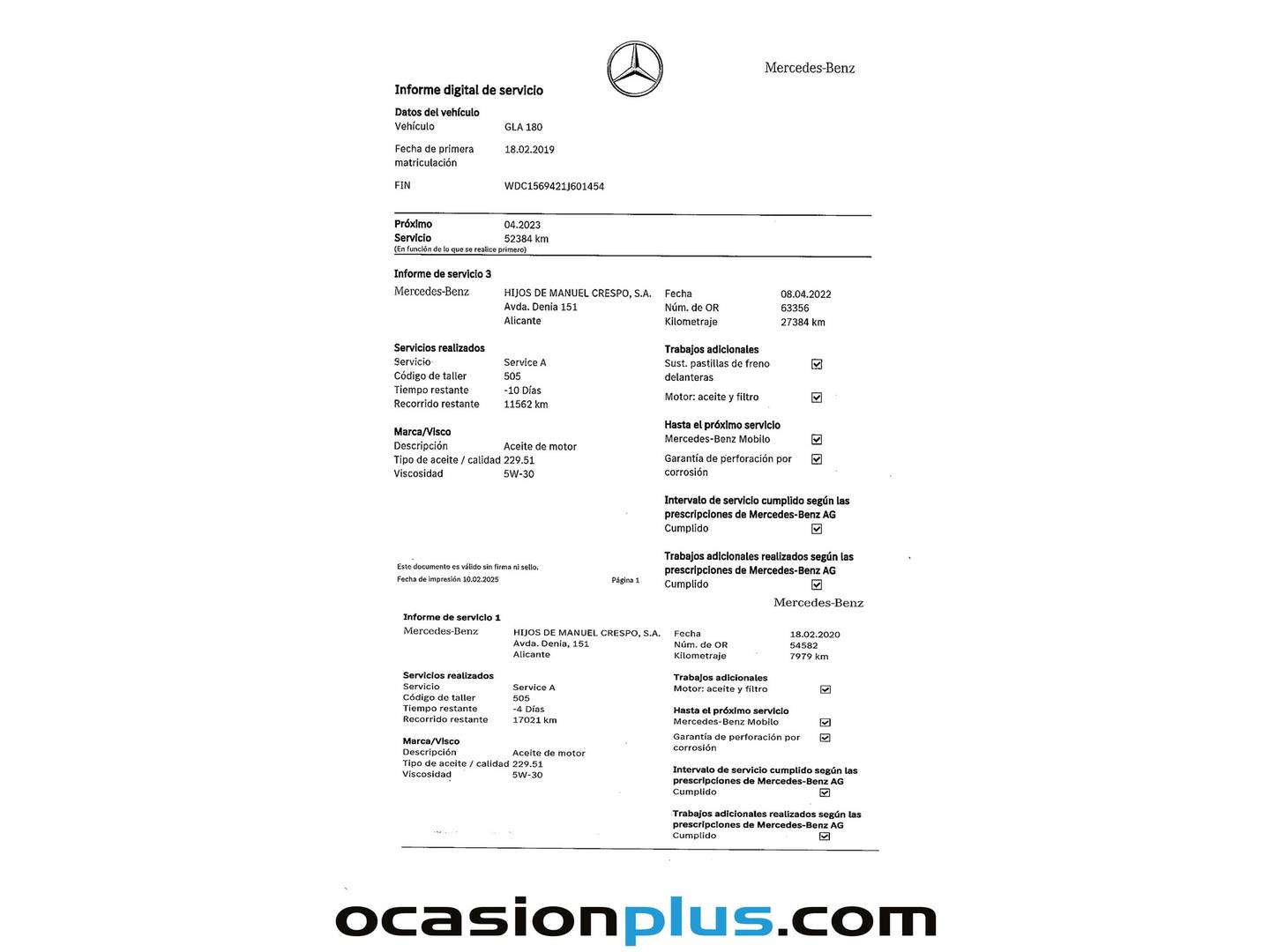 Foto del mantenimiento del Mercedes GLA Mercedes-Benz GLA 180 (122 CV)