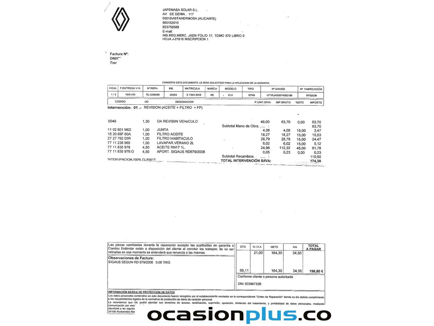 Foto del mantenimiento del Renault Clio Renault Clio Esprit Alpine E-Tech (143 CV)