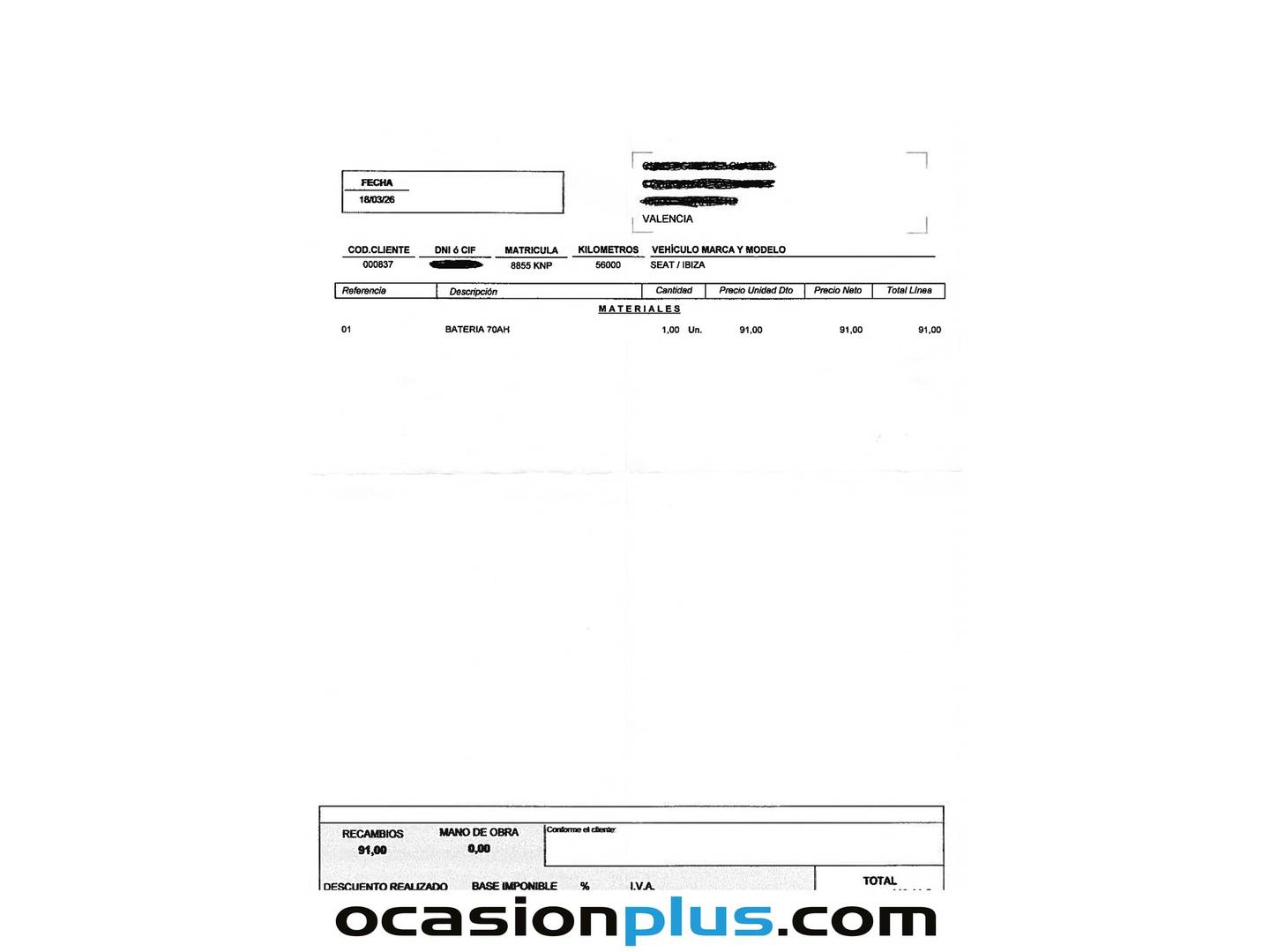 Foto del mantenimiento del Seat Ibiza Seat Ibiza 1.0 EcoTSI Reference Plus (95 CV)