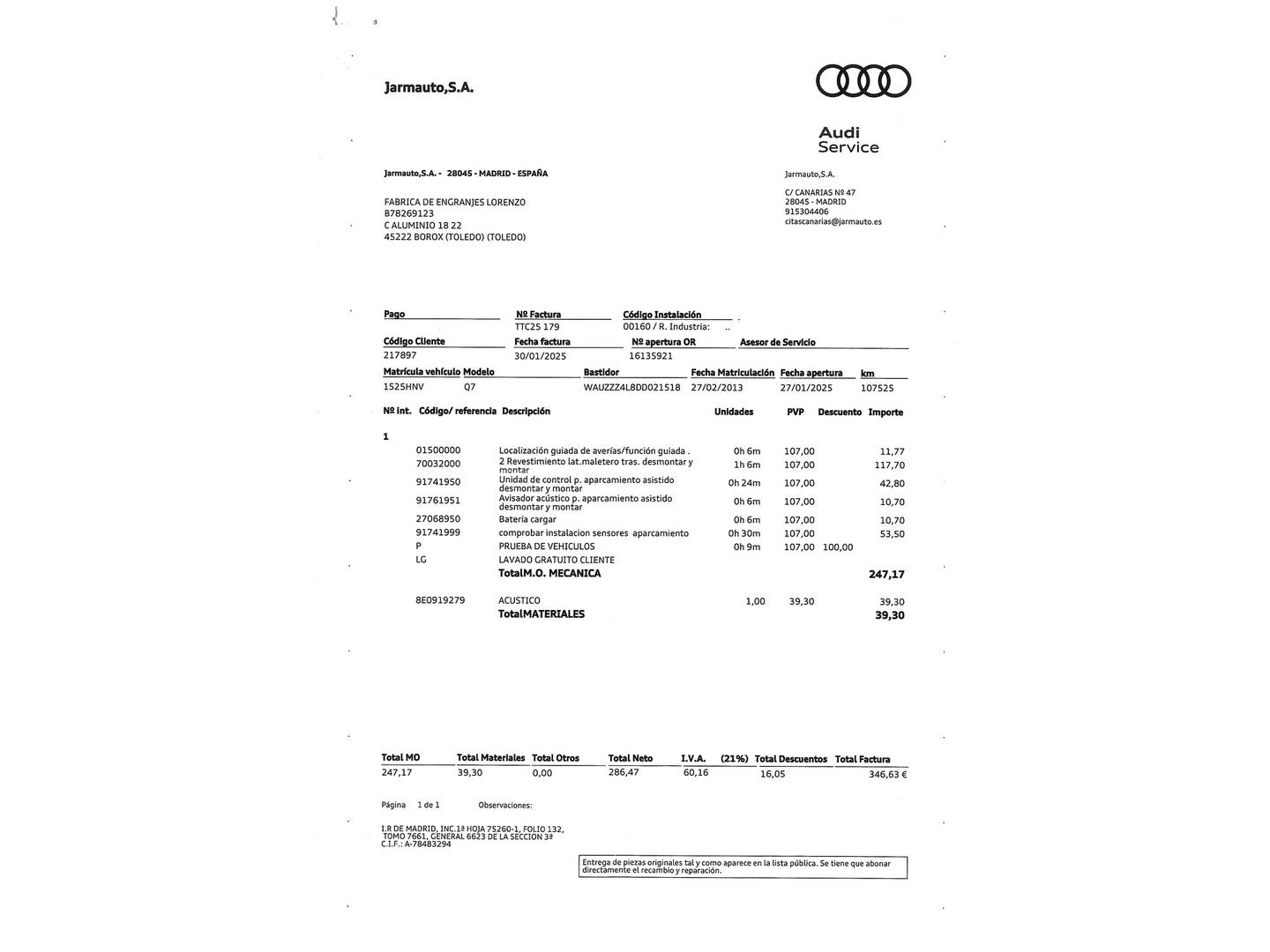 Foto del mantenimiento del Audi Q7 Audi Q7 Ambition 3.0 TDI CD Quattro (245 CV) Tiptronic Pack S-Line