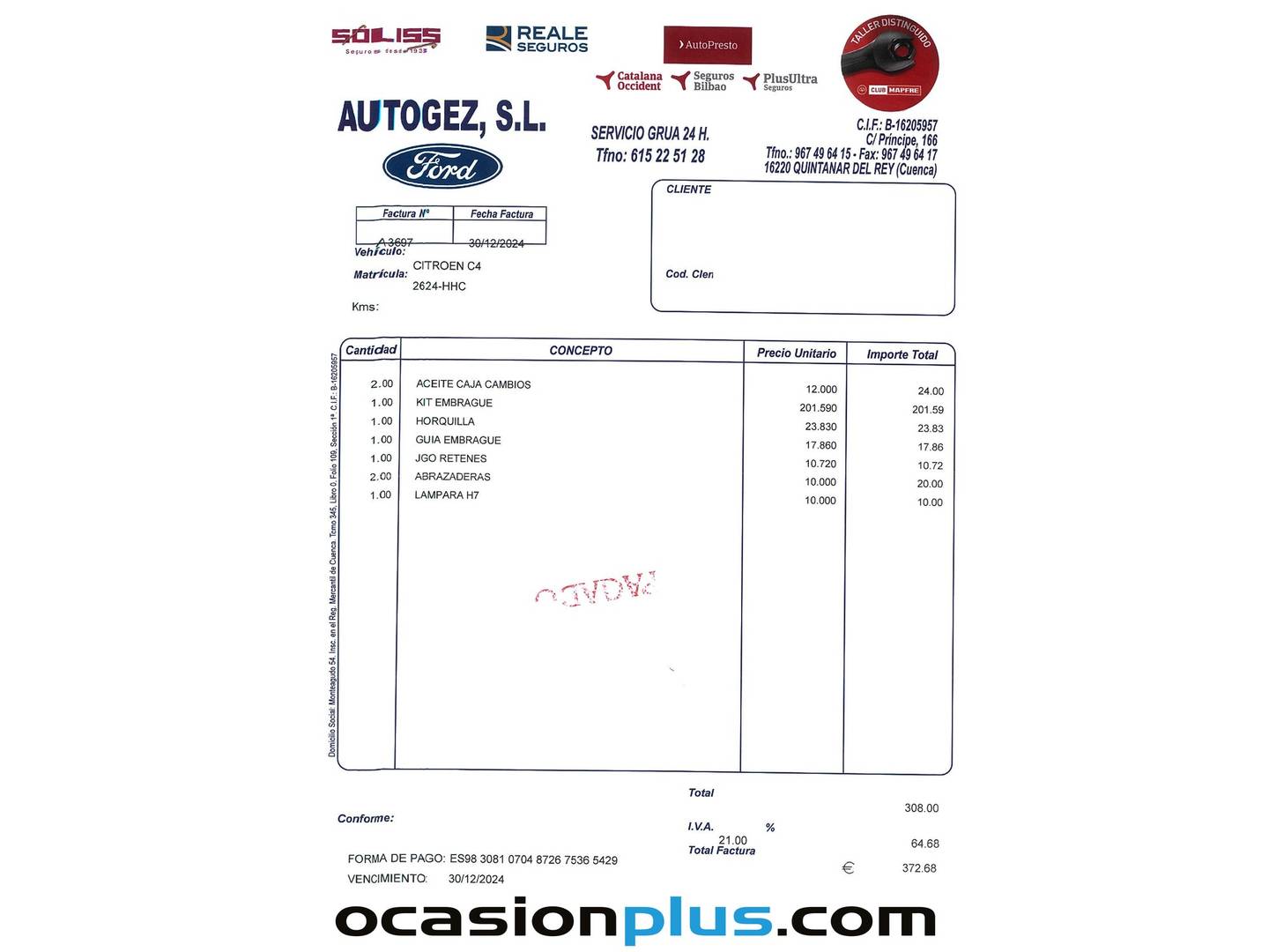 Foto del mantenimiento del Citroën C4 Citroën C4 1.6 VTi Seduction (120 CV)