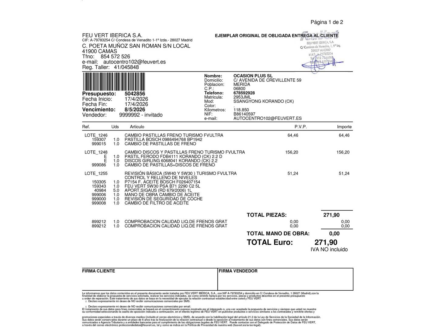 Foto del mantenimiento del SsangYong Korando SsangYong Korando D22T Premium 4x2 (178 CV)