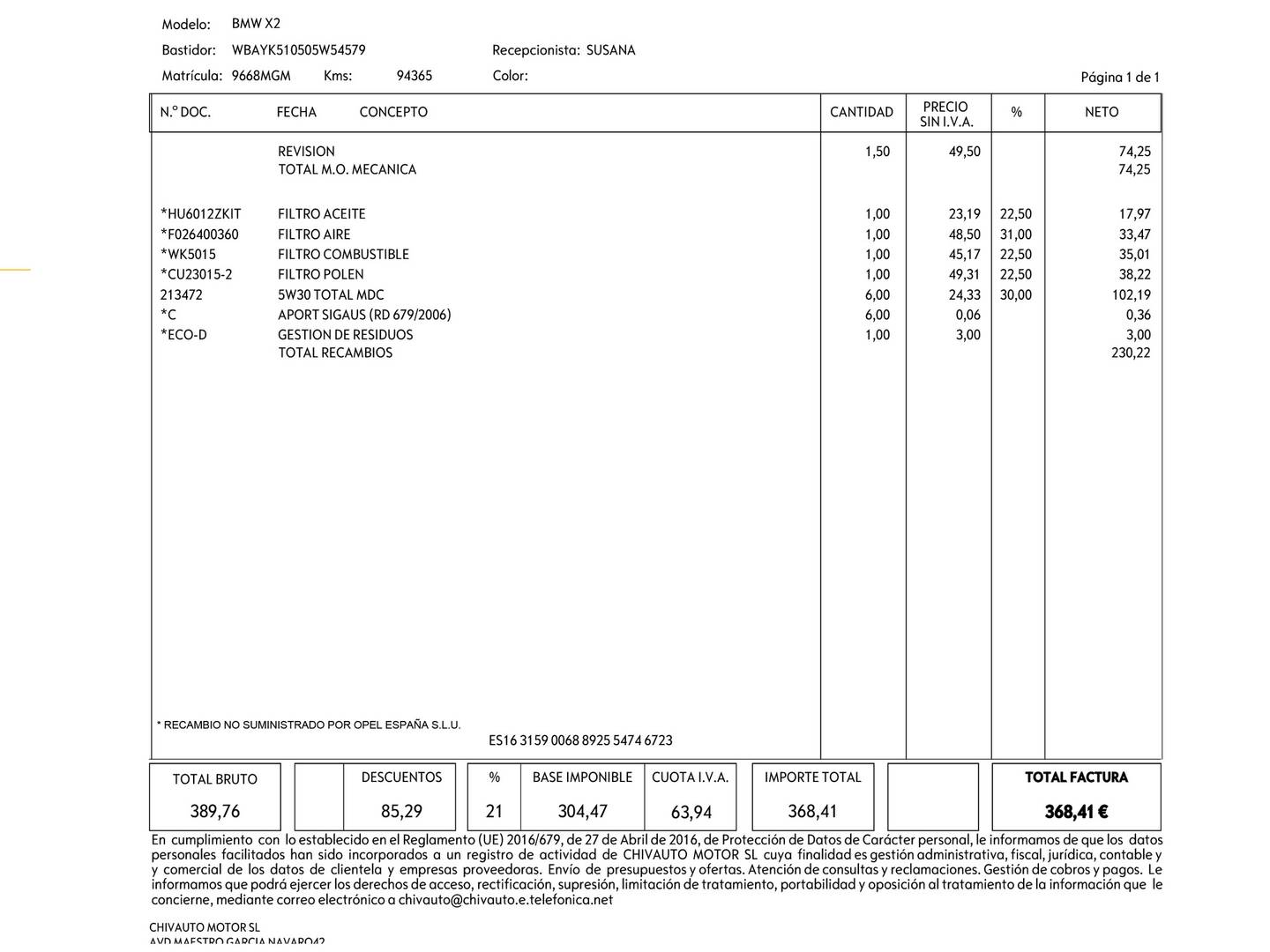 Foto del mantenimiento del BMW X2 BMW X2 sDrive18d (150 CV) Pack M