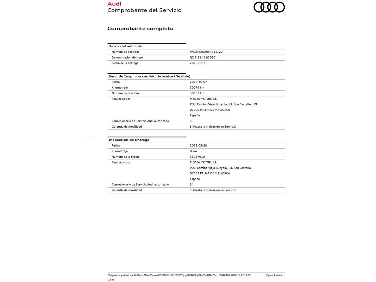 Foto del mantenimiento del Audi Q2 Audi Q2 S line 35 TFSI (150 CV) S tronic