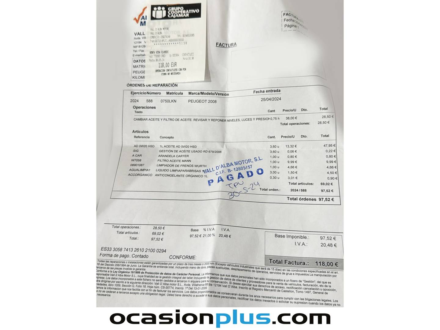 Foto del mantenimiento del Peugeot 2008 Peugeot 2008 PureTech 100 S&S Allure (100 CV)