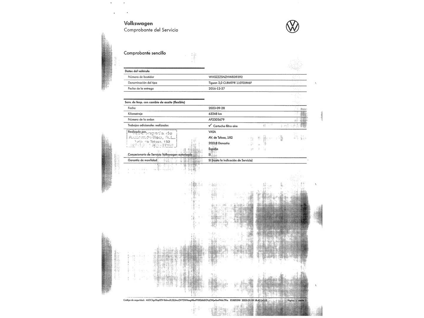 Foto del mantenimiento del Volkswagen Tiguan Volkswagen Tiguan Advance 2.0 TDI BMT (150 CV) Pack R-Line