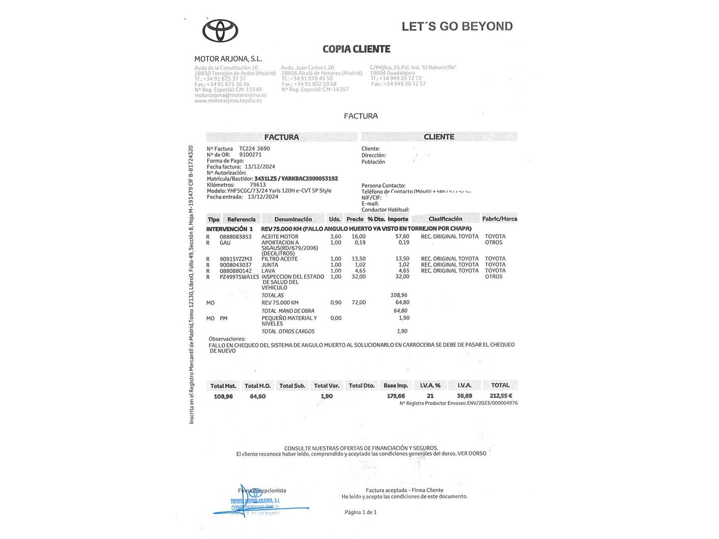 Foto del mantenimiento del Toyota Yaris Toyota Yaris 1.5 120H Style Plus (116 CV)