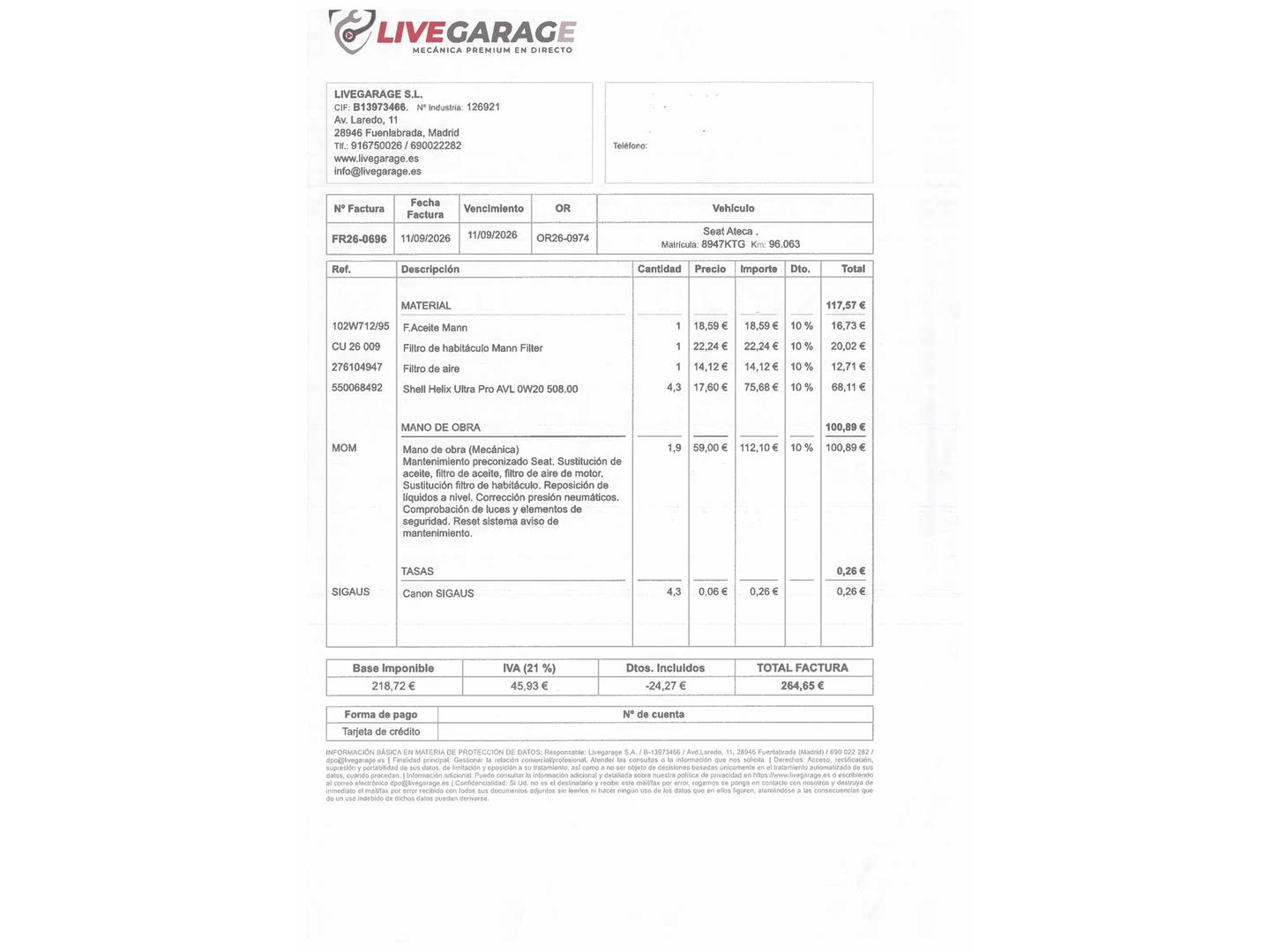 Foto del mantenimiento del Seat Ateca Seat Ateca 1.5 TSI S&S Style DSG (150 CV)