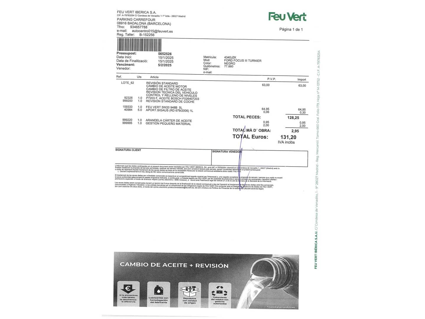Foto del mantenimiento del Ford Focus Ford Focus SportBreak 1.0 Ecoboost Trend+ (125 CV)