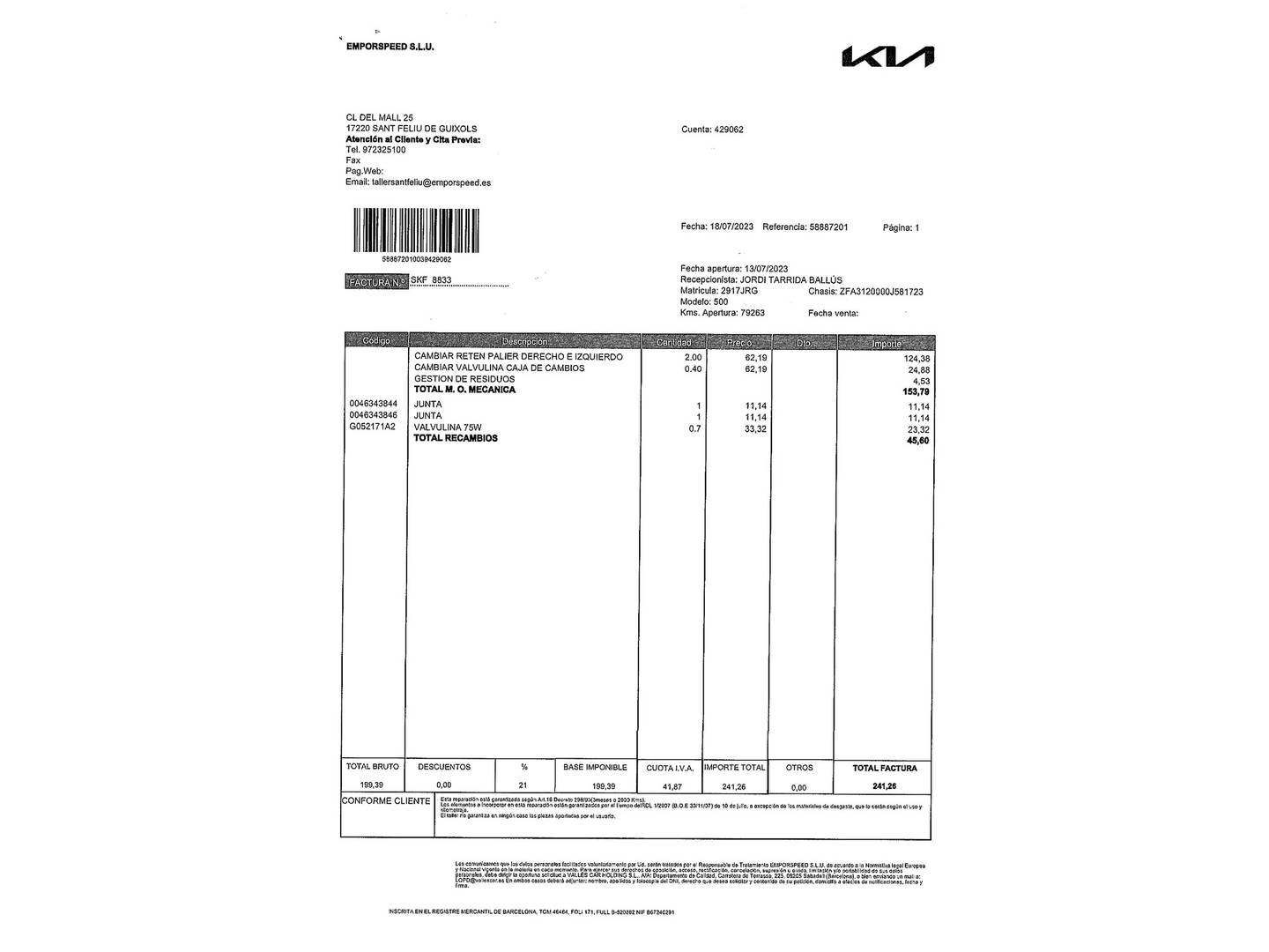 Foto del mantenimiento del Fiat 500C Fiat 500C 1.2 8v Cabrio Lounge (69 CV)