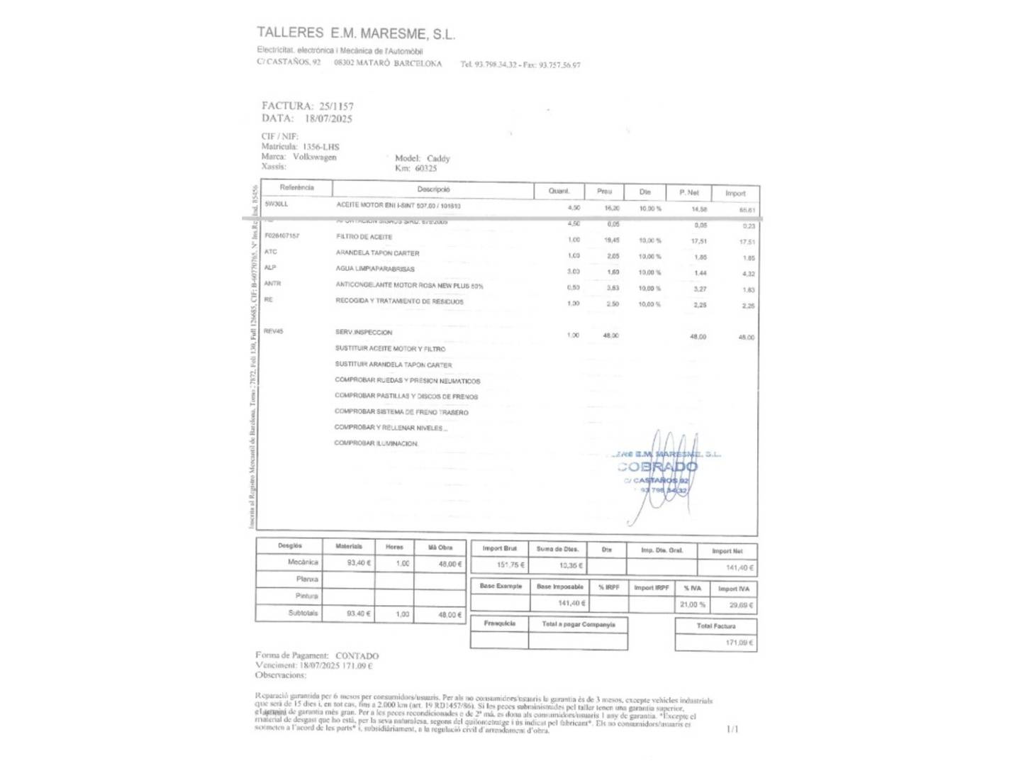 Foto del mantenimiento del Volkswagen Caddy Volkswagen Caddy Outdoor 2.0 TDI BMT (150 CV) DSG