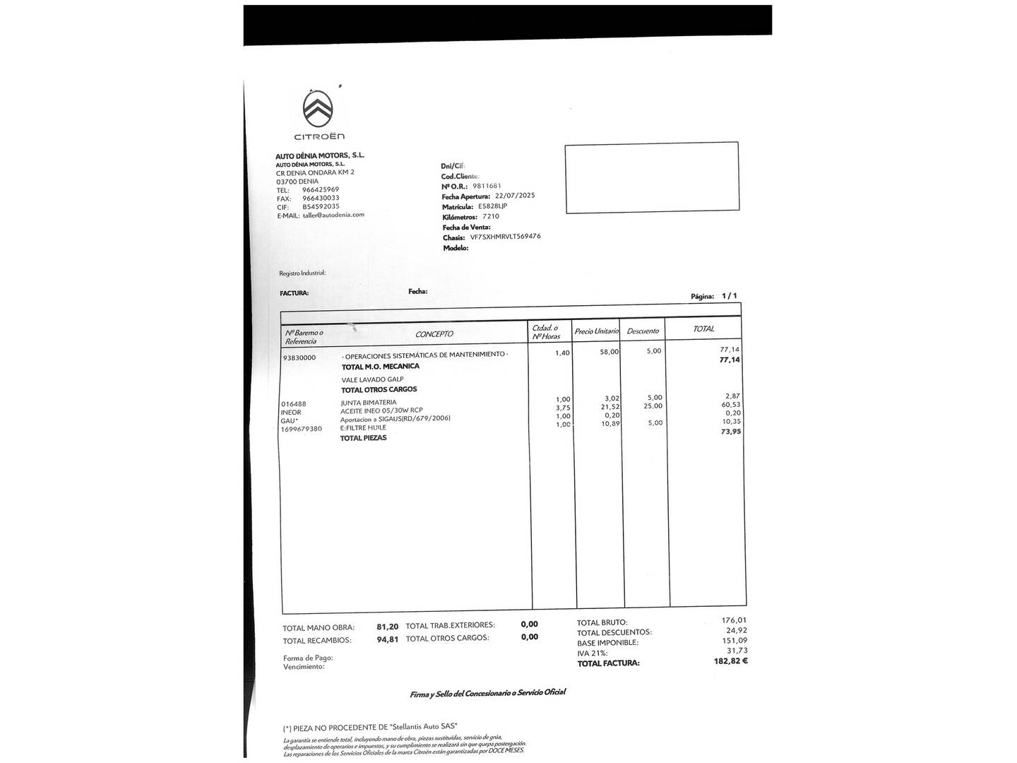 Foto del mantenimiento del Citroën C3 Citroën C3 PureTech 83 Feel (83 CV)