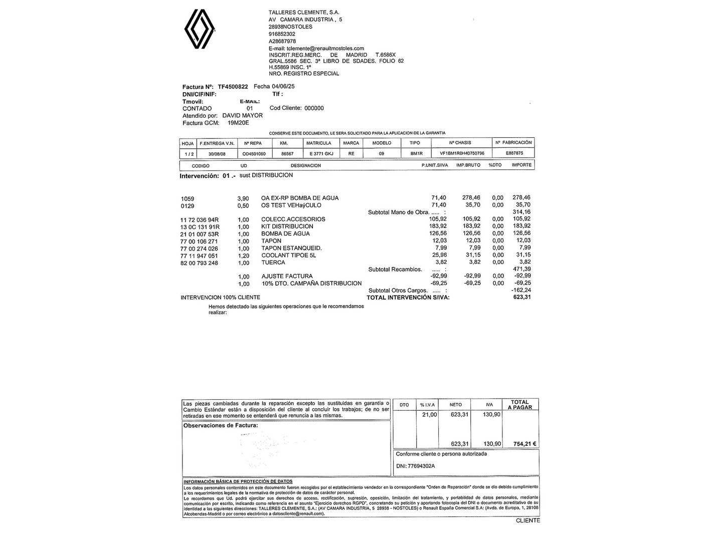 Foto del mantenimiento del Renault Mégane Renault Megane 1.6 16v Expression (110 CV)