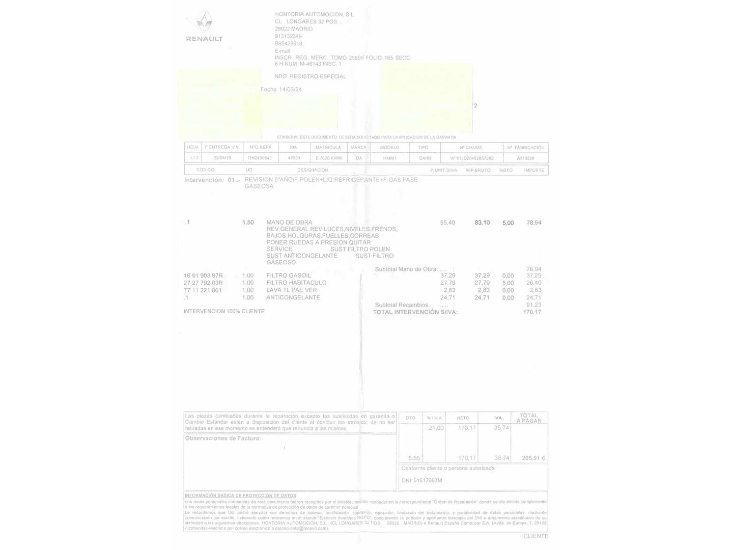 Foto del mantenimiento del Dacia Duster Dacia Duster 1.6 GLP Prestige 4X2 (115 CV)