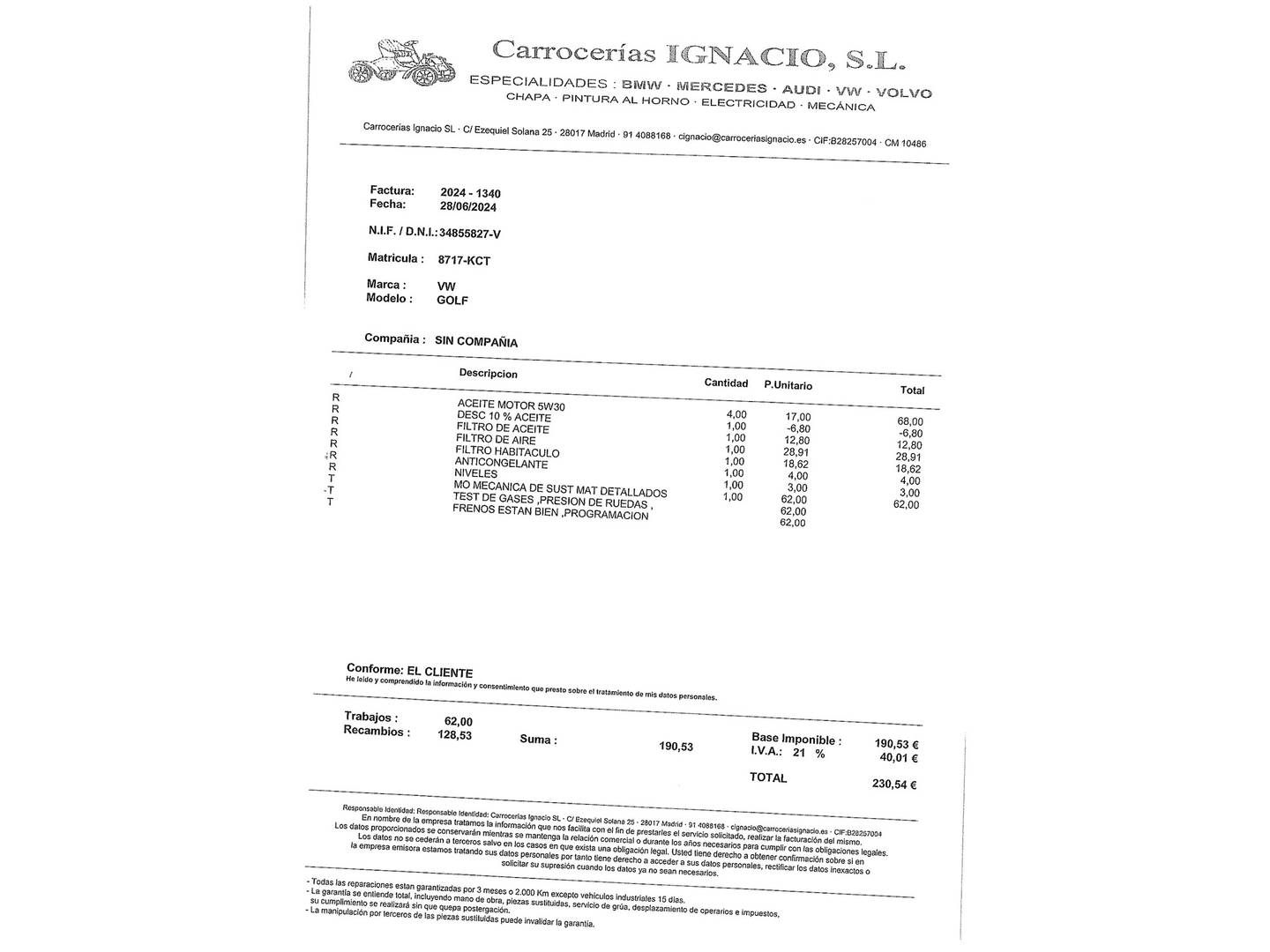 Foto del mantenimiento del Volkswagen Golf Volkswagen Golf Ready2Go 1.0 TSI (110 CV)