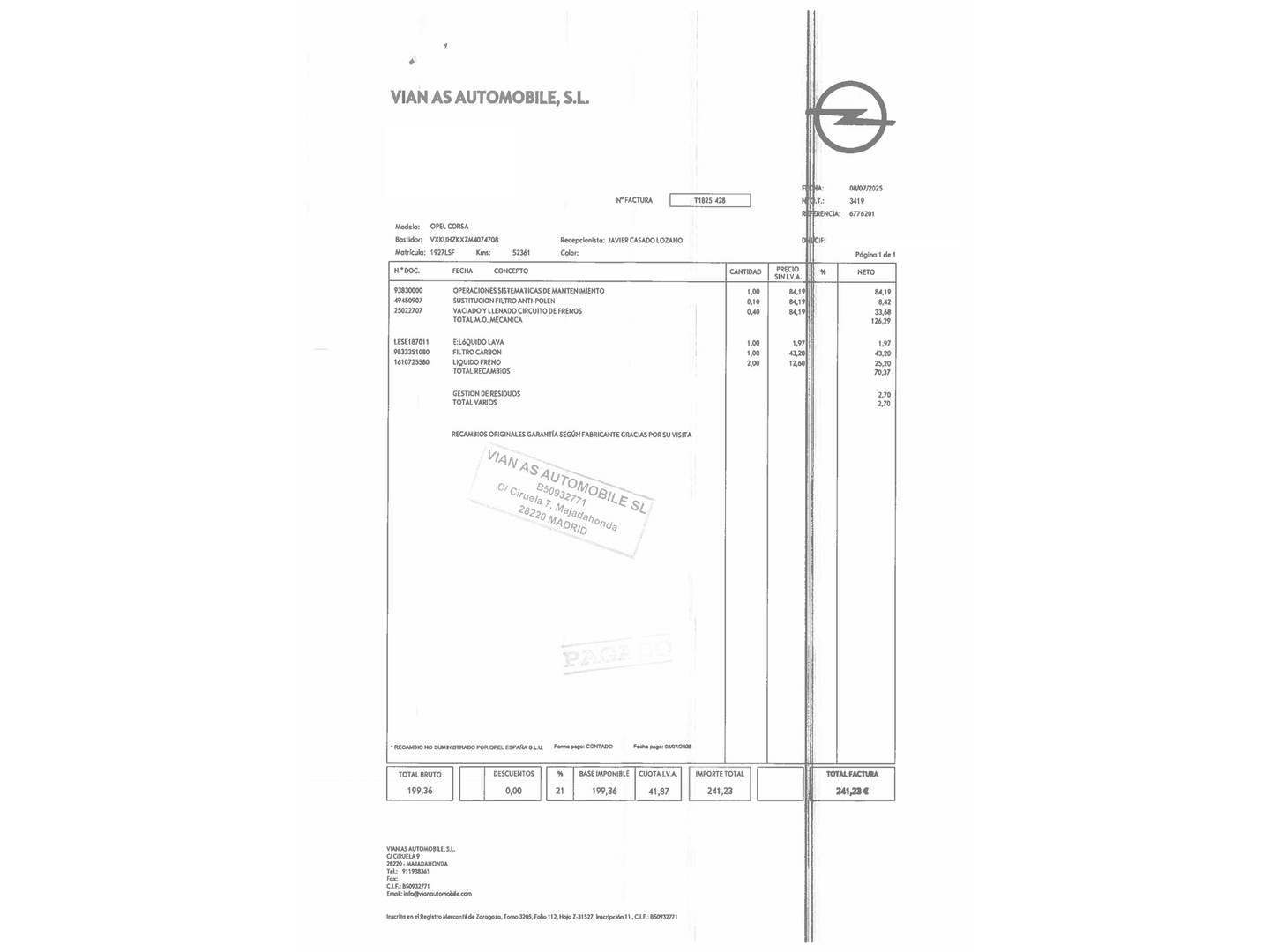 Foto del mantenimiento del Opel Corsa-e Opel Corsa-e 50kWh Elegance-e (136 CV)