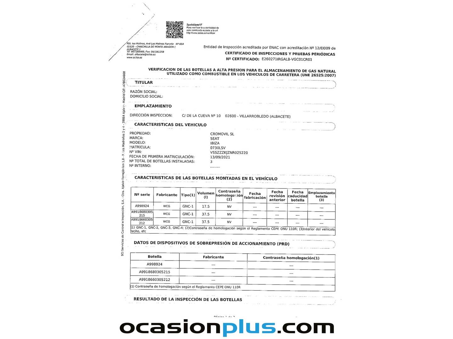 Foto del mantenimiento del Seat Ibiza Seat Ibiza 1.0 TGI S&S Style Plus (90 CV)