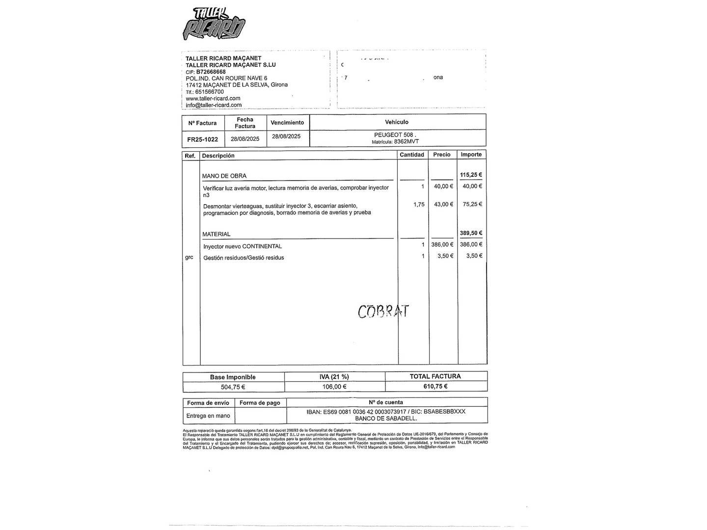 Foto del mantenimiento del Peugeot 3008 Peugeot 3008 1.6 e-HDI Allure FAP ETG6 B.Lion (115 CV)