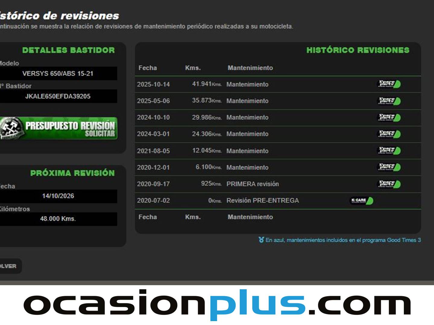 Foto del mantenimiento del Kawasaki Versys 650 Kawasaki Versys 650 (67 CV)