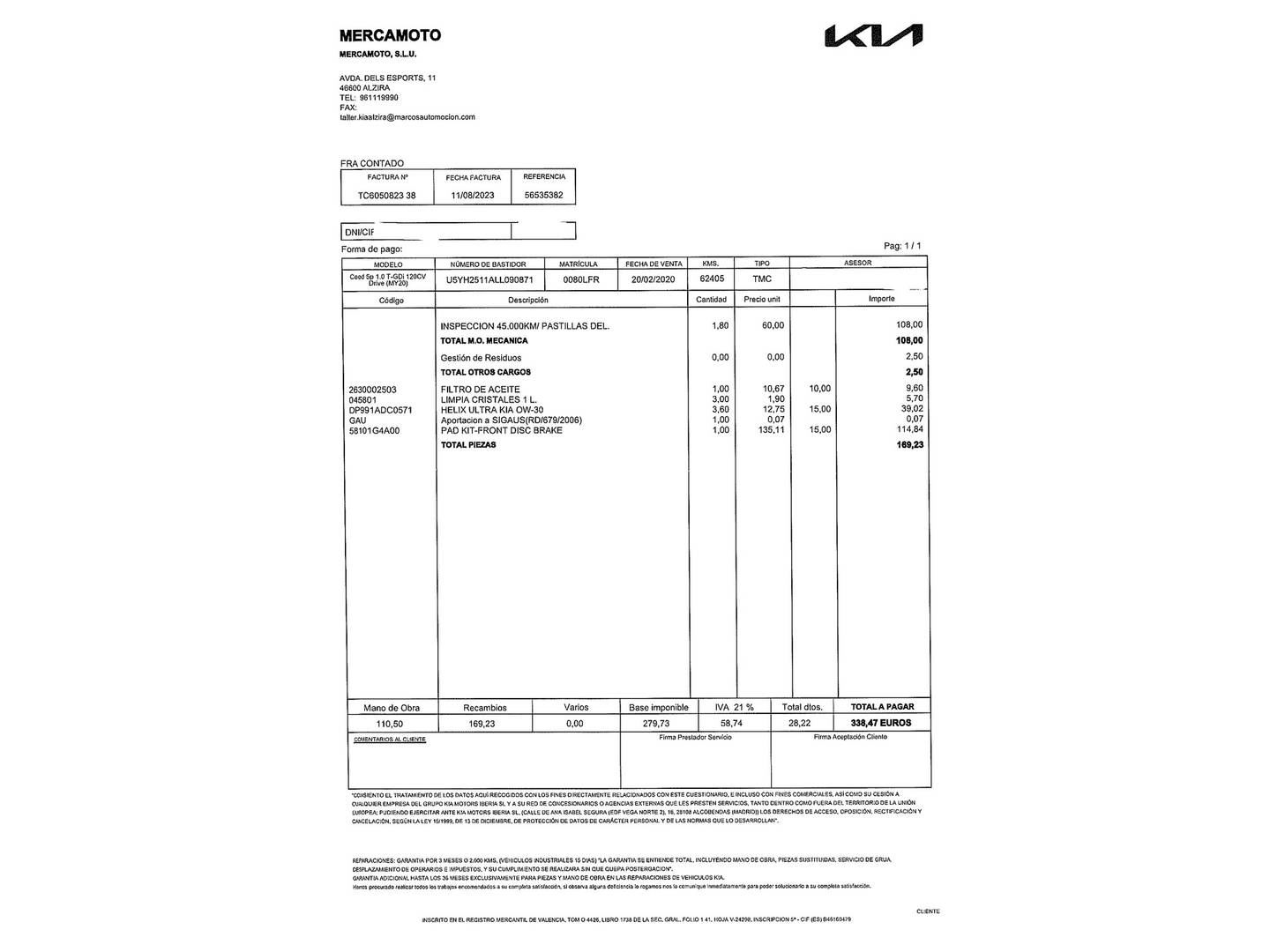 Foto del mantenimiento del KIA Ceed KIA Ceed 1.0 T-GDi Drive (120 CV)