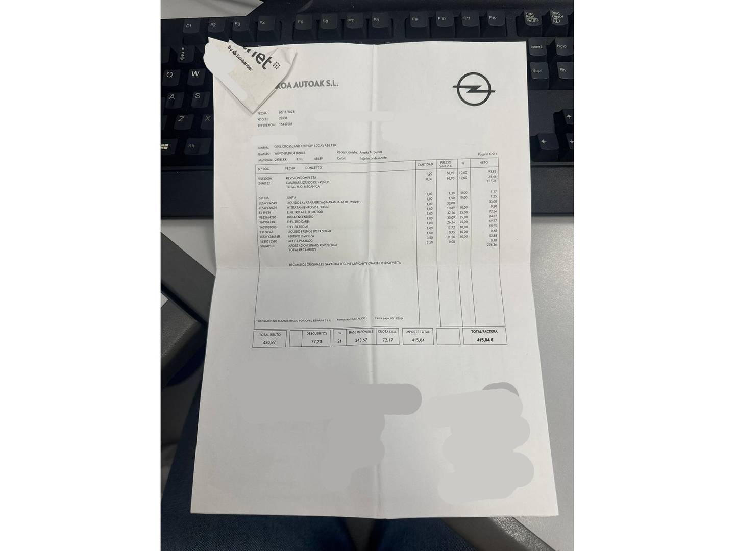 Foto del mantenimiento del Opel Crossland X Opel Crossland X 1.2 Innovation Auto (130 CV)
