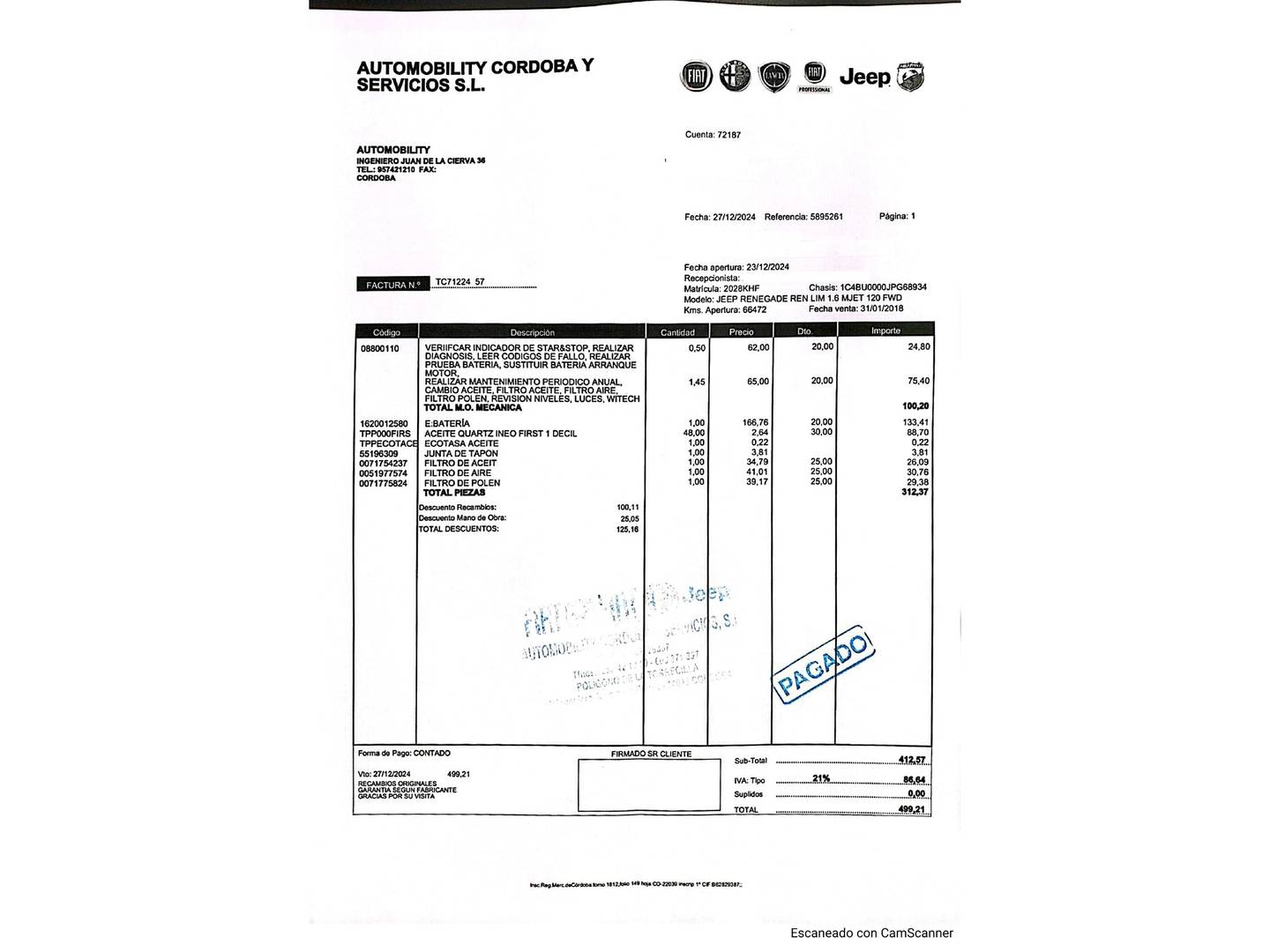 Foto del mantenimiento del Jeep Renegade Jeep Renegade 1.6 Multijet Limited 4x2 (120 CV)